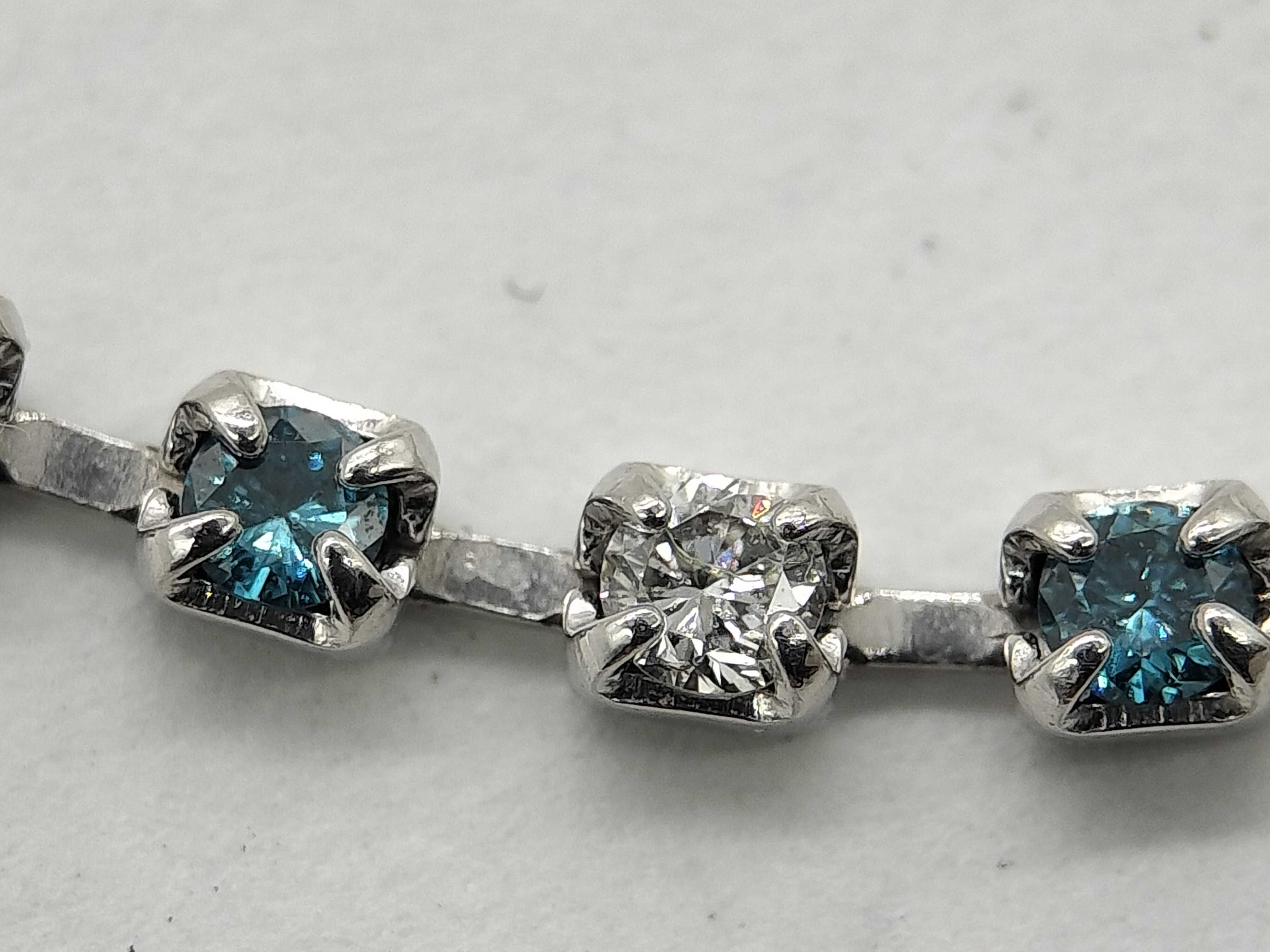 Platinum and 1.00 Carat Total Weight Colorless and Blue Diamond Tennis Bracelet