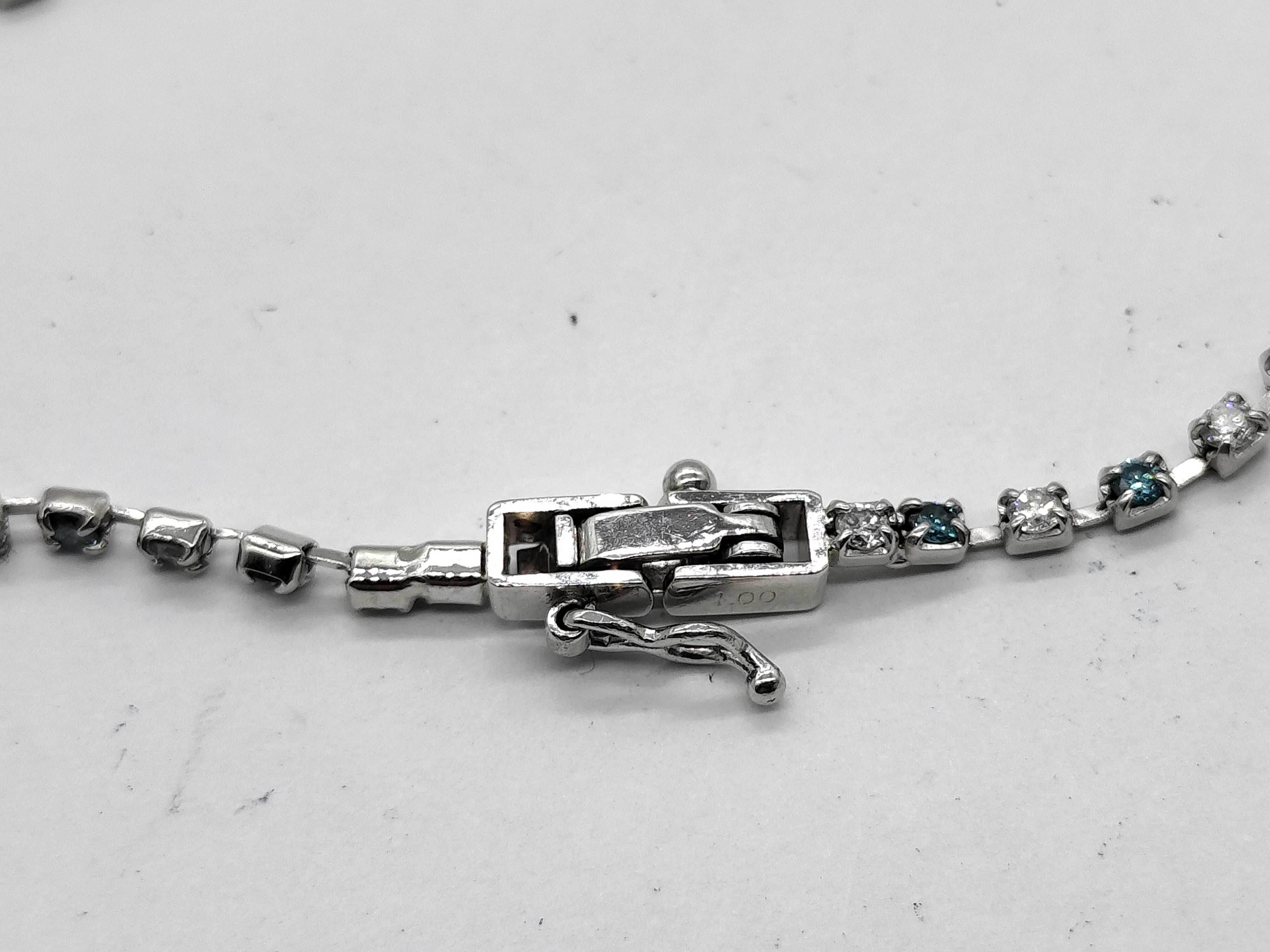 Platinum and 1.00 Carat Total Weight Colorless and Blue Diamond Tennis Bracelet