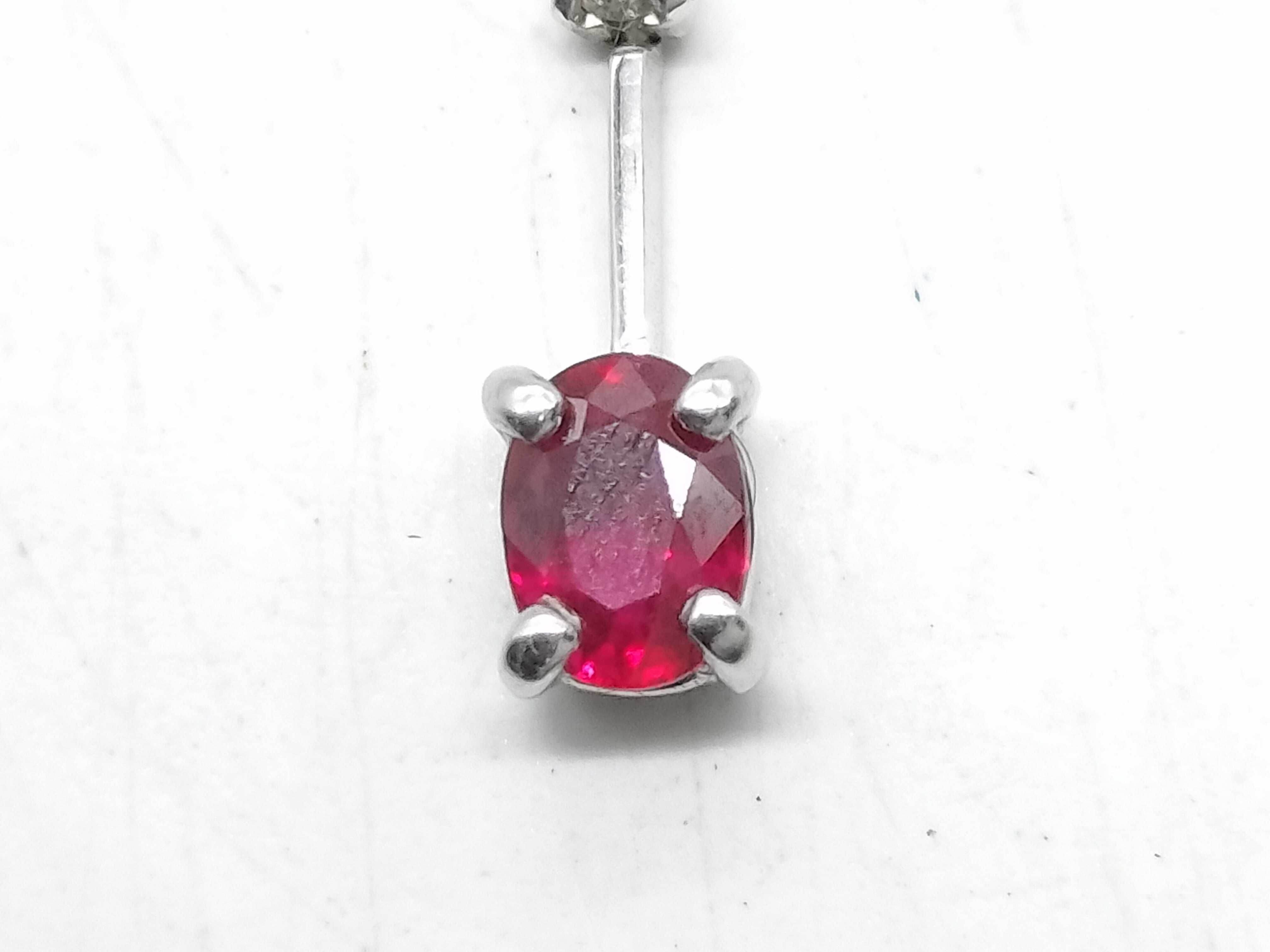 18K White Gold 0.34 Carat Ruby and 0.06 Carat Diamond Linear Drop Pendant Necklace