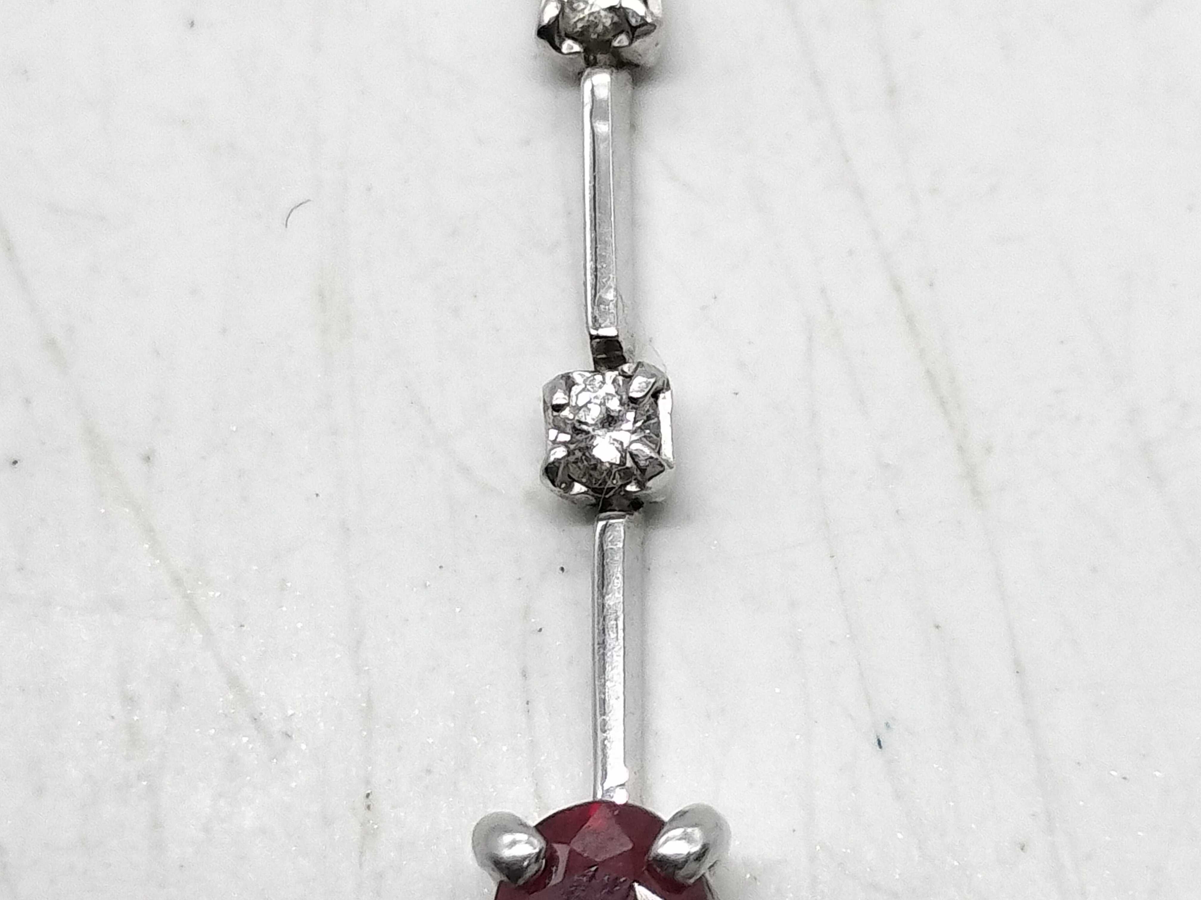 18K White Gold 0.34 Carat Ruby and 0.06 Carat Diamond Linear Drop Pendant Necklace