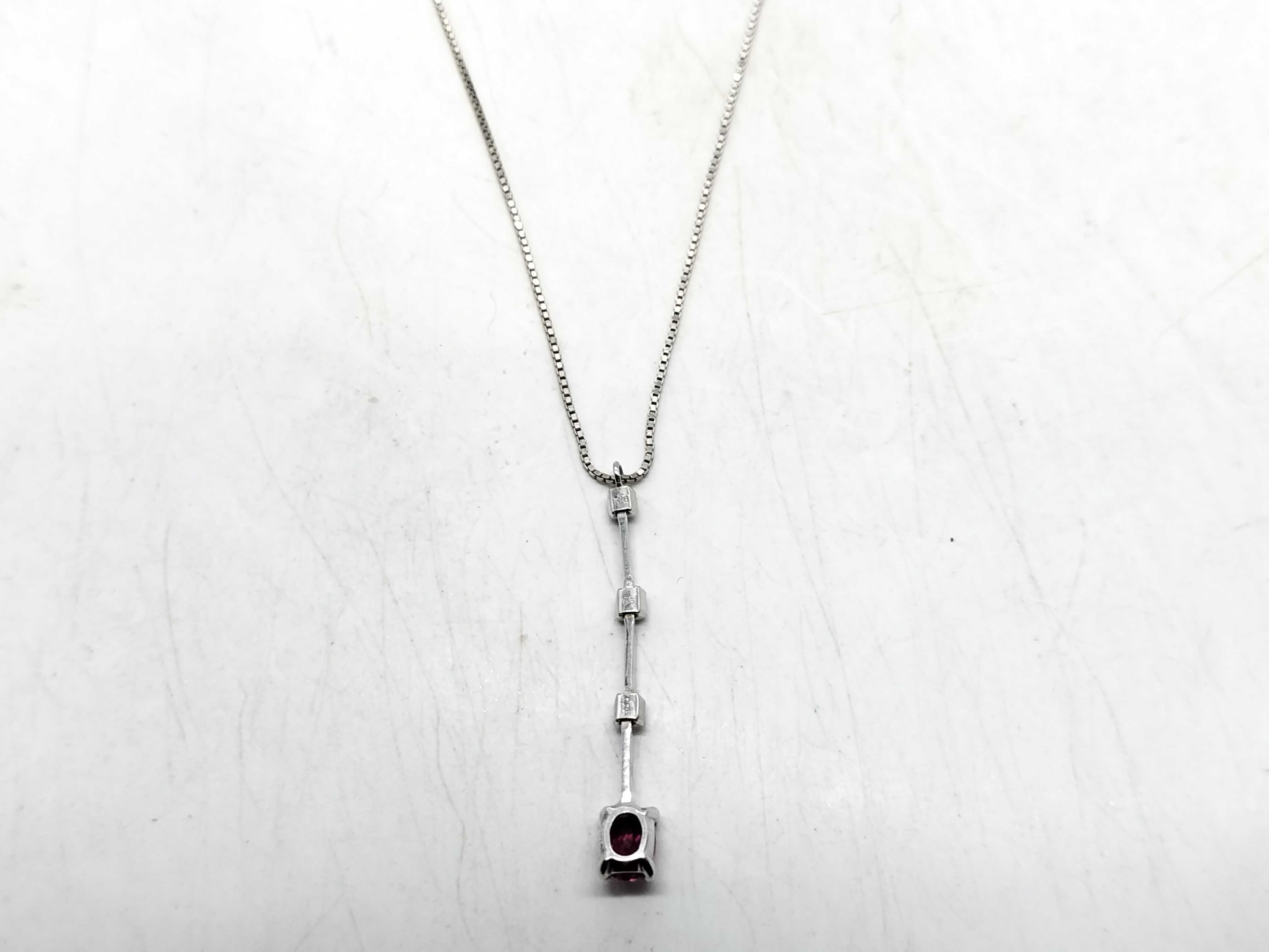 18K White Gold 0.34 Carat Ruby and 0.06 Carat Diamond Linear Drop Pendant Necklace