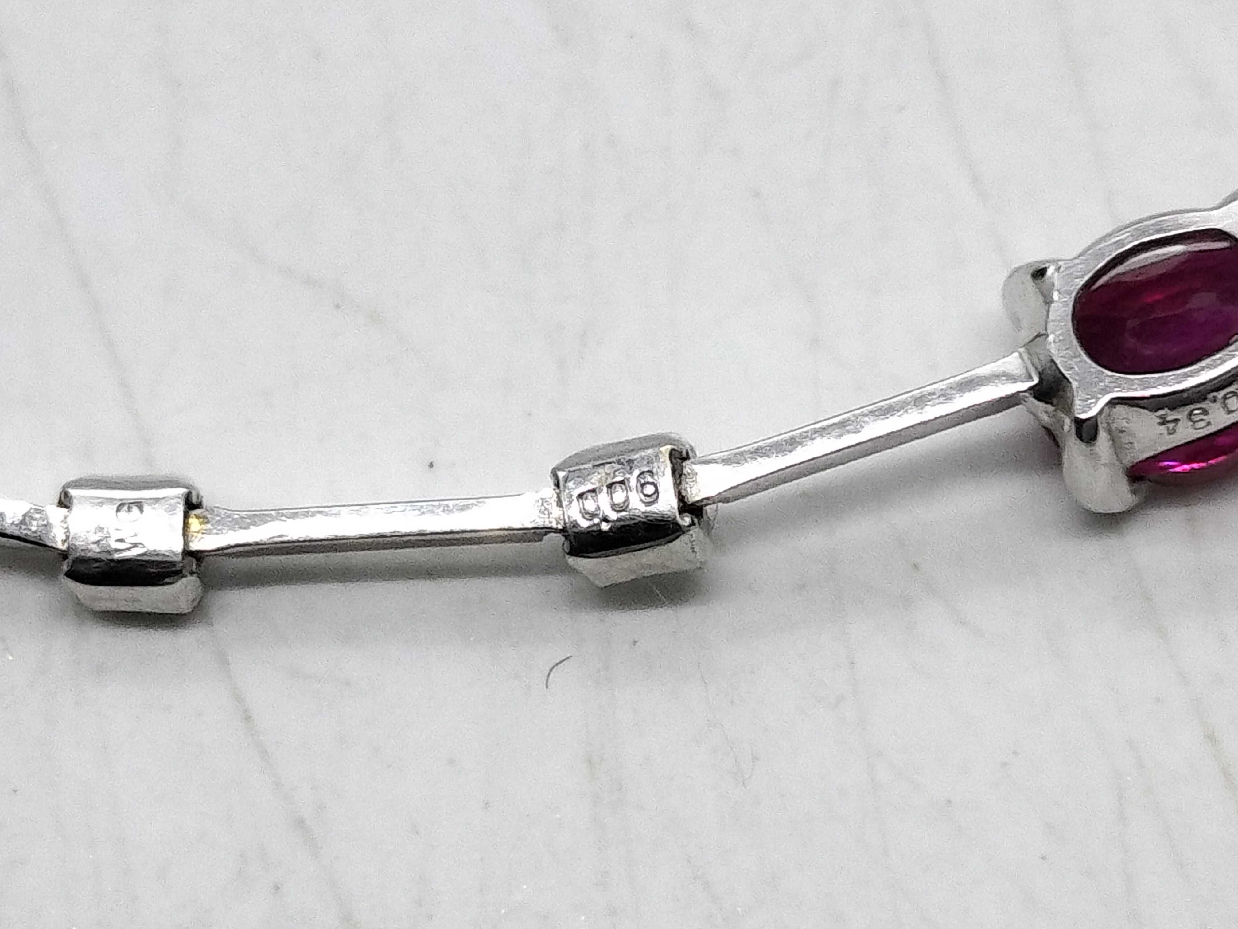 18K White Gold 0.34 Carat Ruby and 0.06 Carat Diamond Linear Drop Pendant Necklace