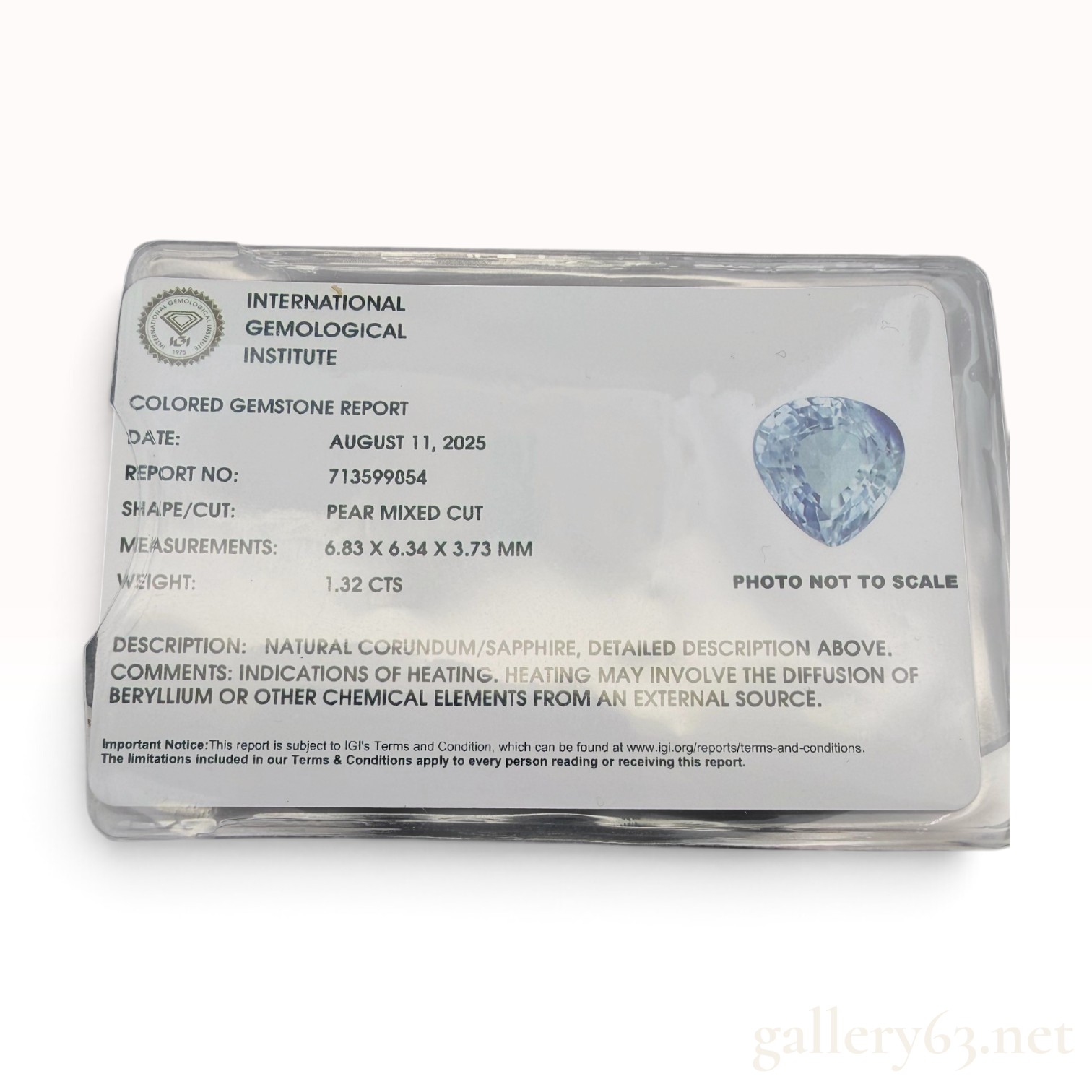 Certified 1.32 Carat Natural Sapphire