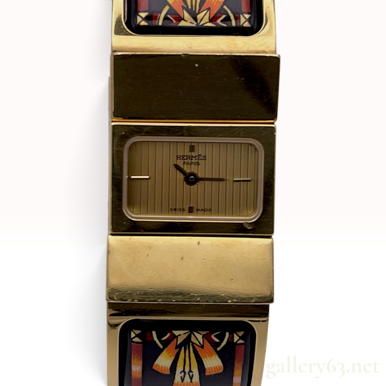 Hermes Loquet Gold Plated and Enamel Bangle Watch Reference L01.201