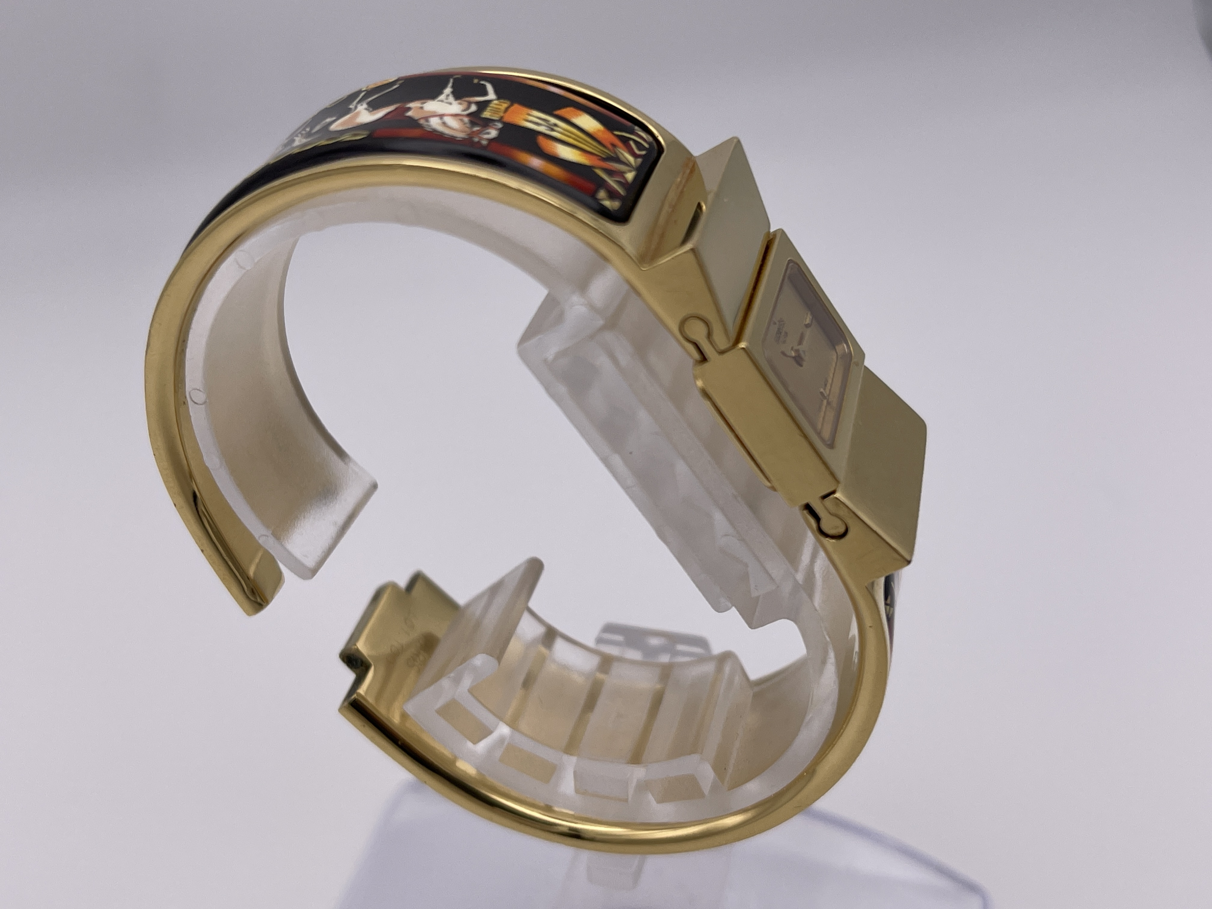 Hermes Loquet Gold Plated and Enamel Bangle Watch Reference L01.201