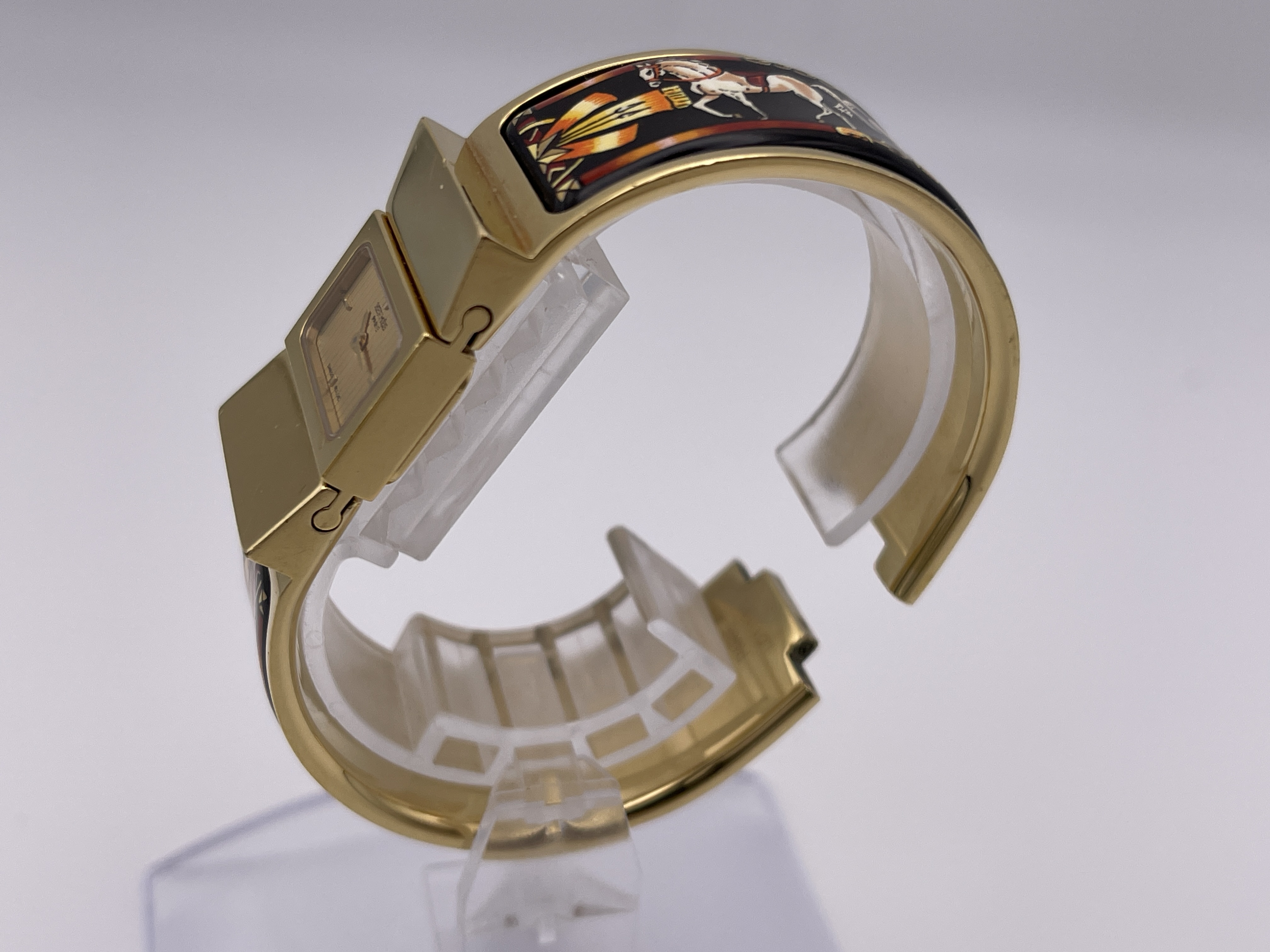 Hermes Loquet Gold Plated and Enamel Bangle Watch Reference L01.201