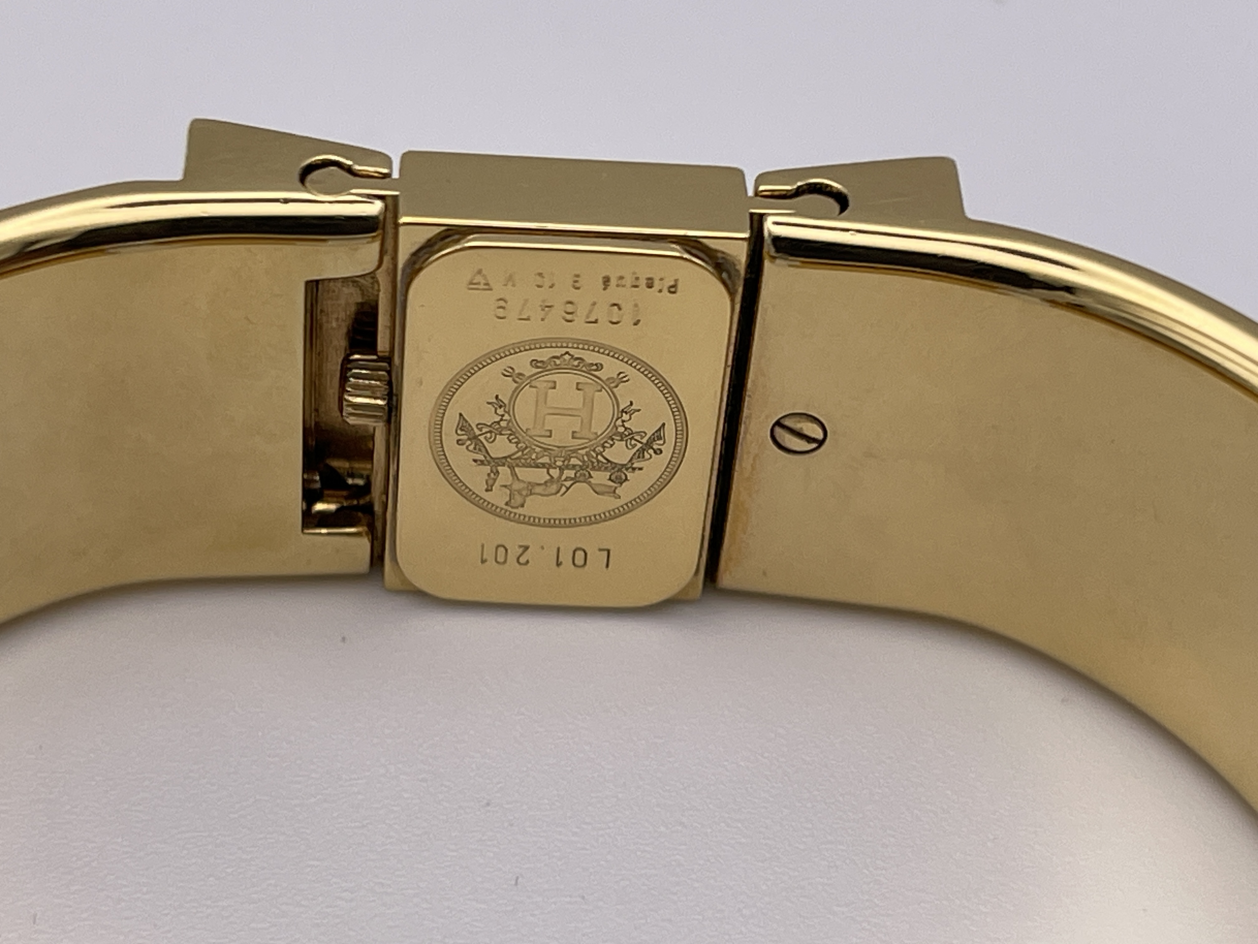 Hermes Loquet Gold Plated and Enamel Bangle Watch Reference L01.201
