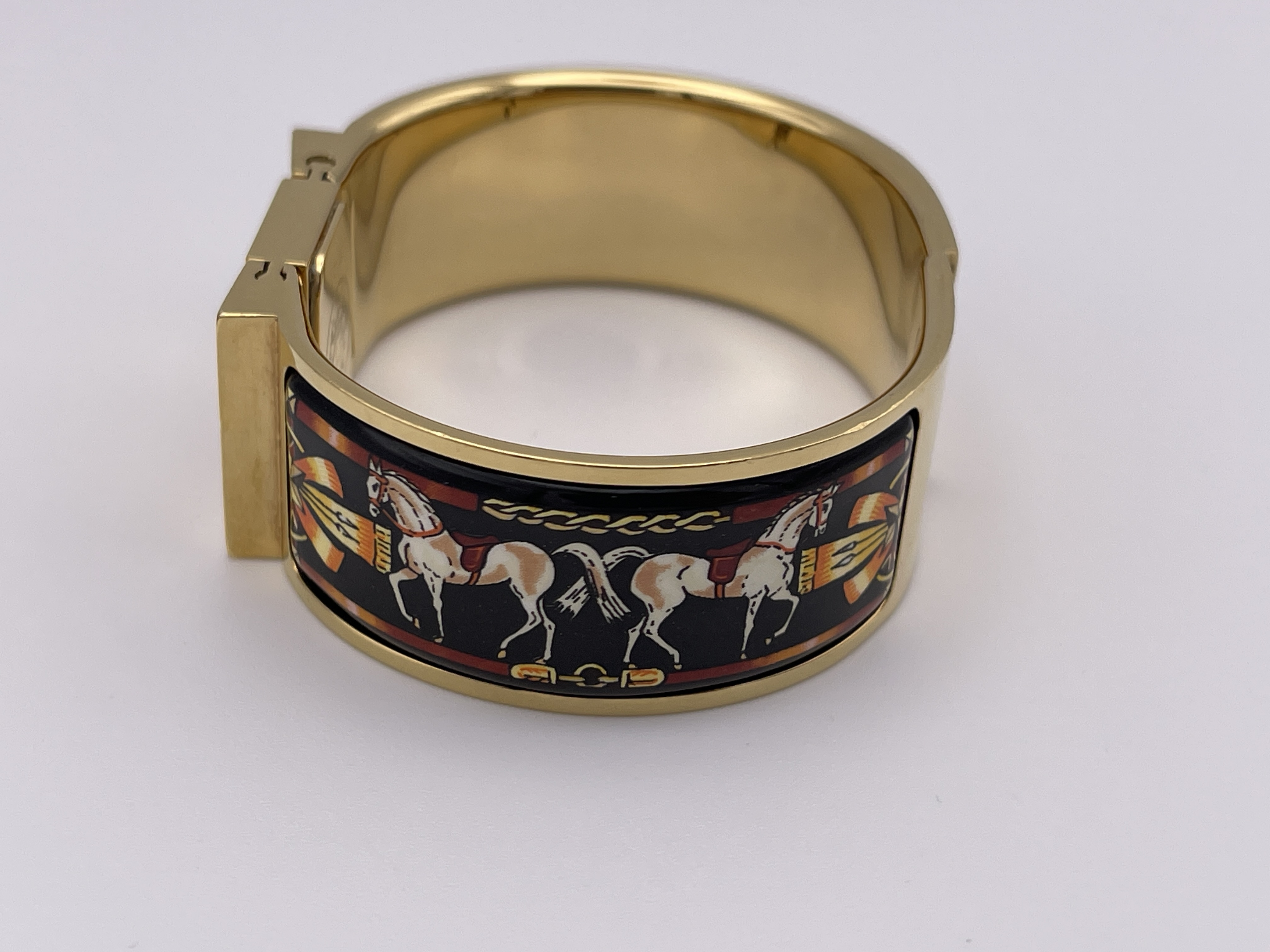 Hermes Loquet Gold Plated and Enamel Bangle Watch Reference L01.201