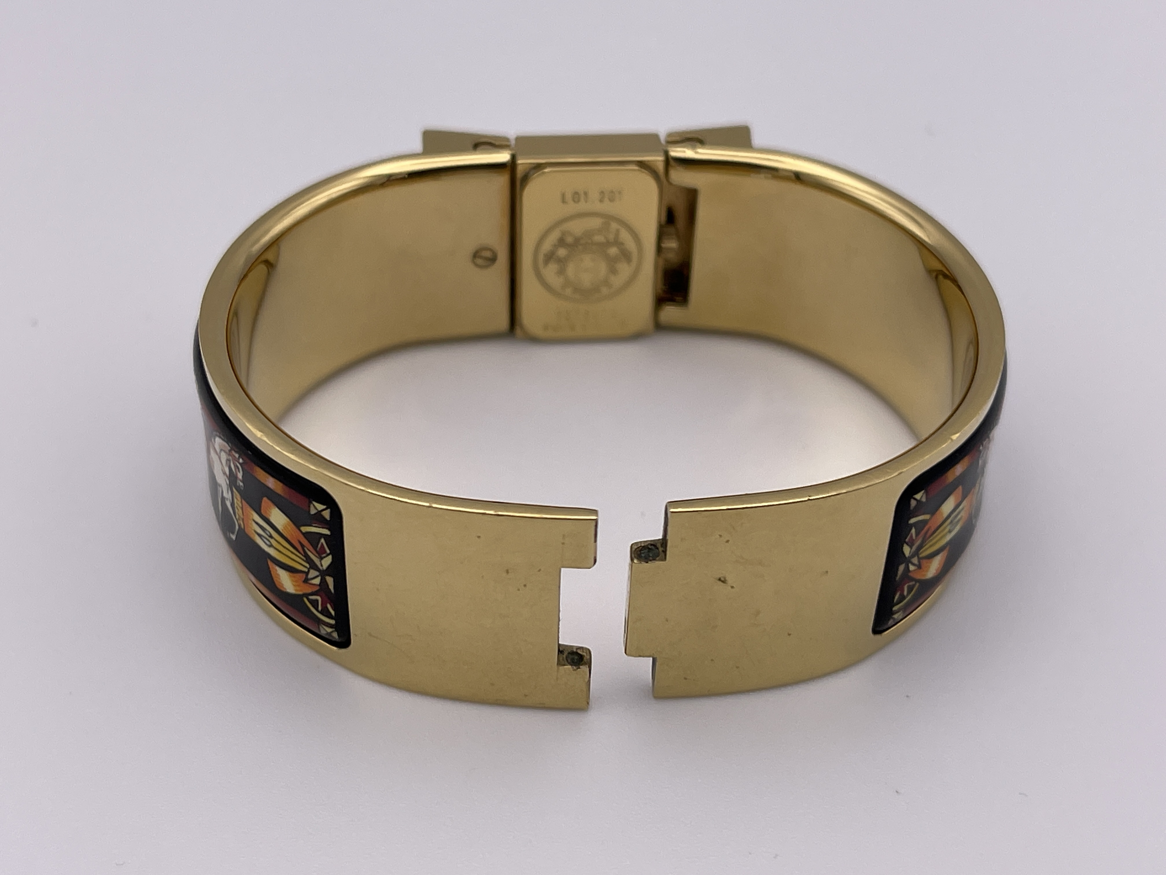 Hermes Loquet Gold Plated and Enamel Bangle Watch Reference L01.201