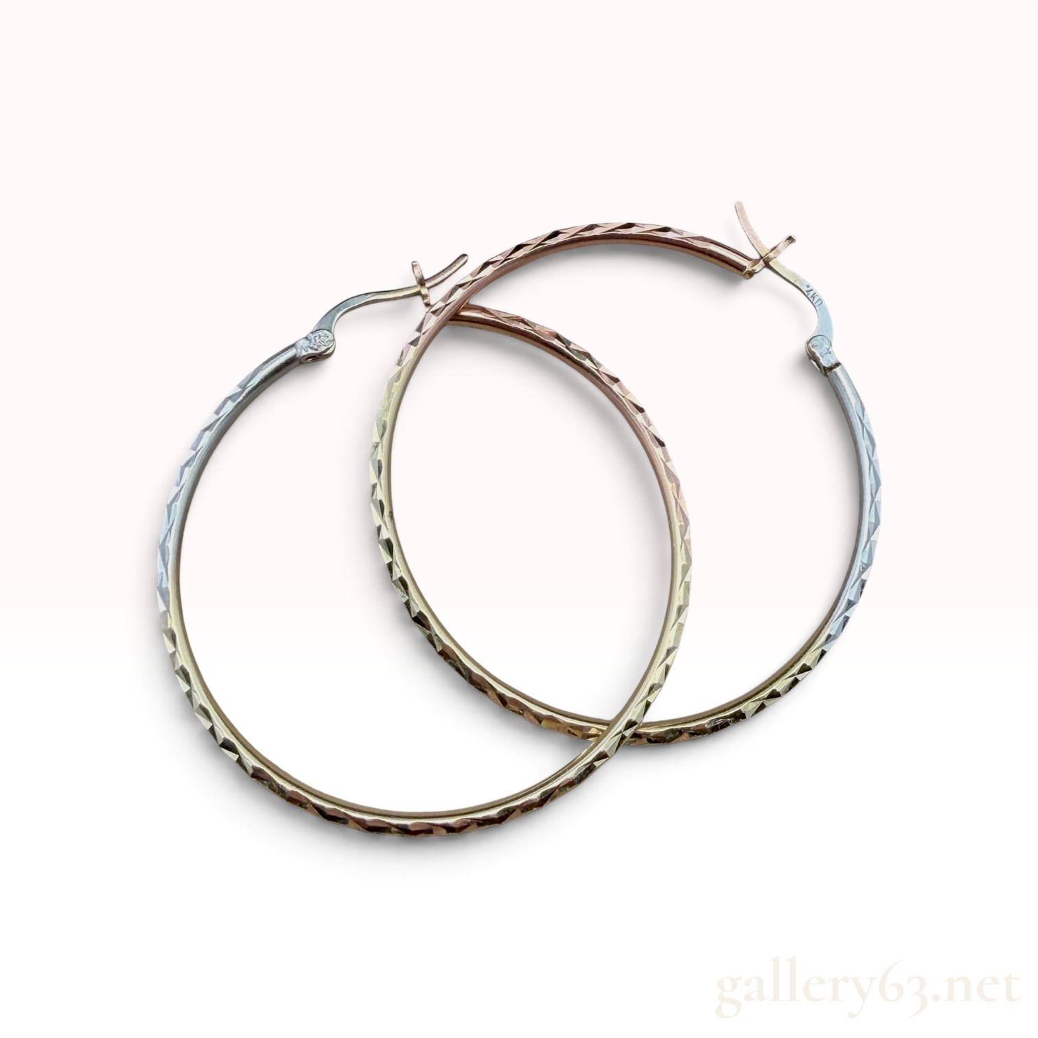 14k Tri-Tone Diamond Cut Hoops