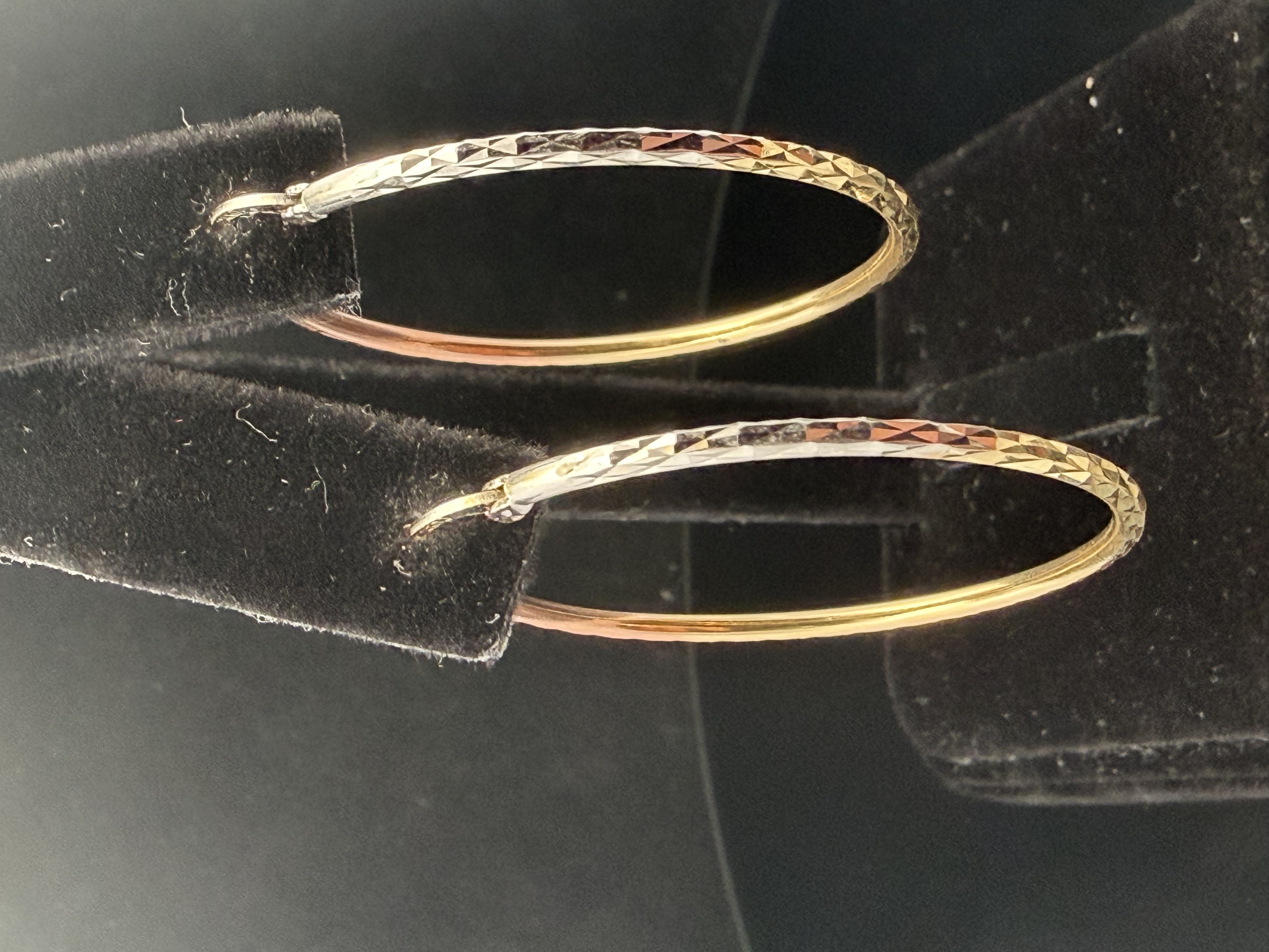 14k Tri-Tone Diamond Cut Hoops