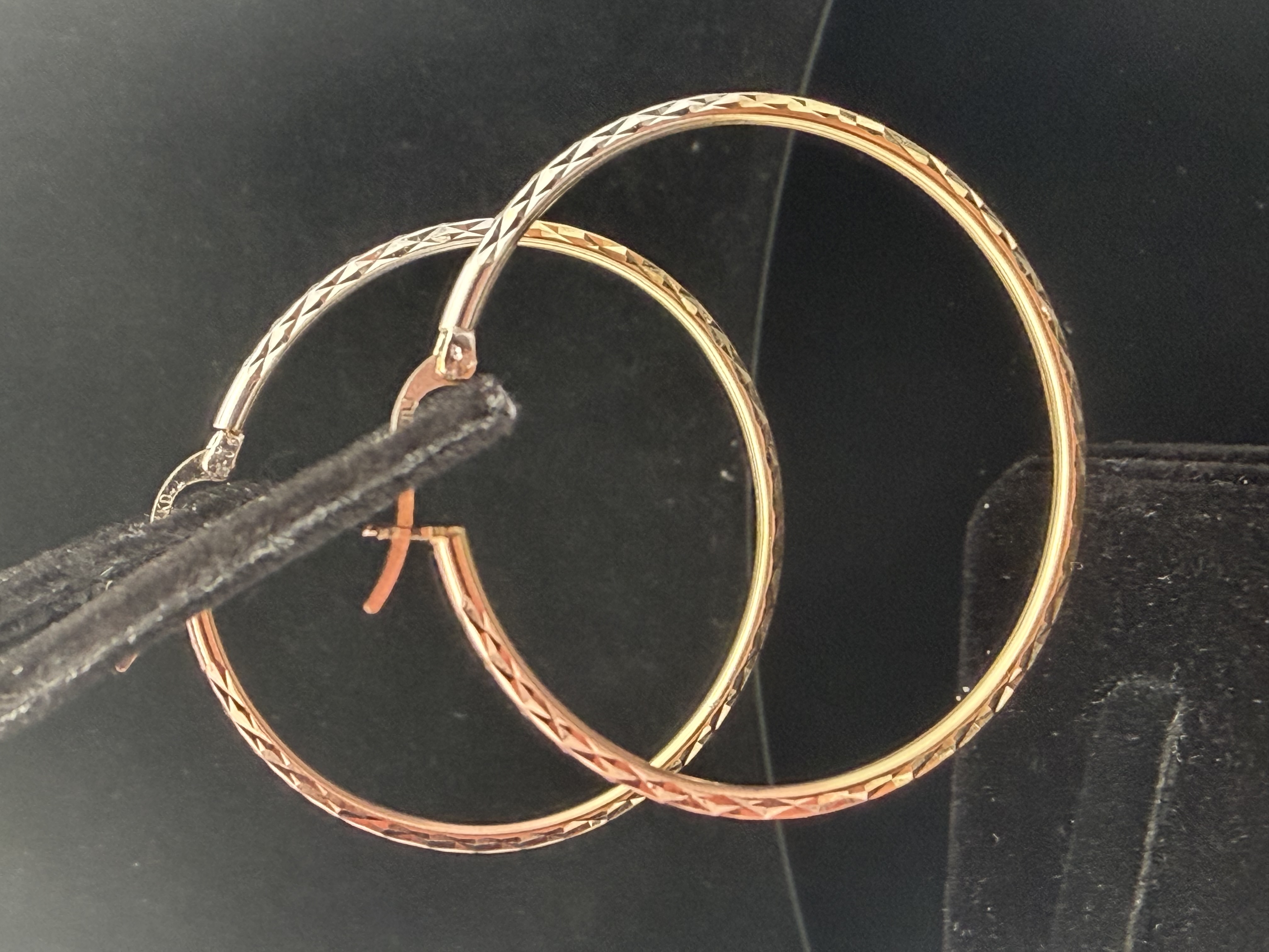 14k Tri-Tone Diamond Cut Hoops