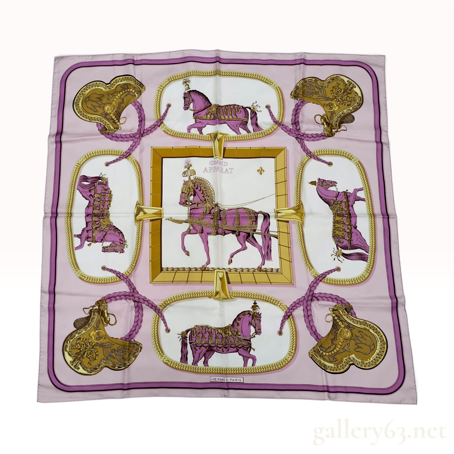 Hermes Grand Apparat Silk Scarf in Pink and Lavender