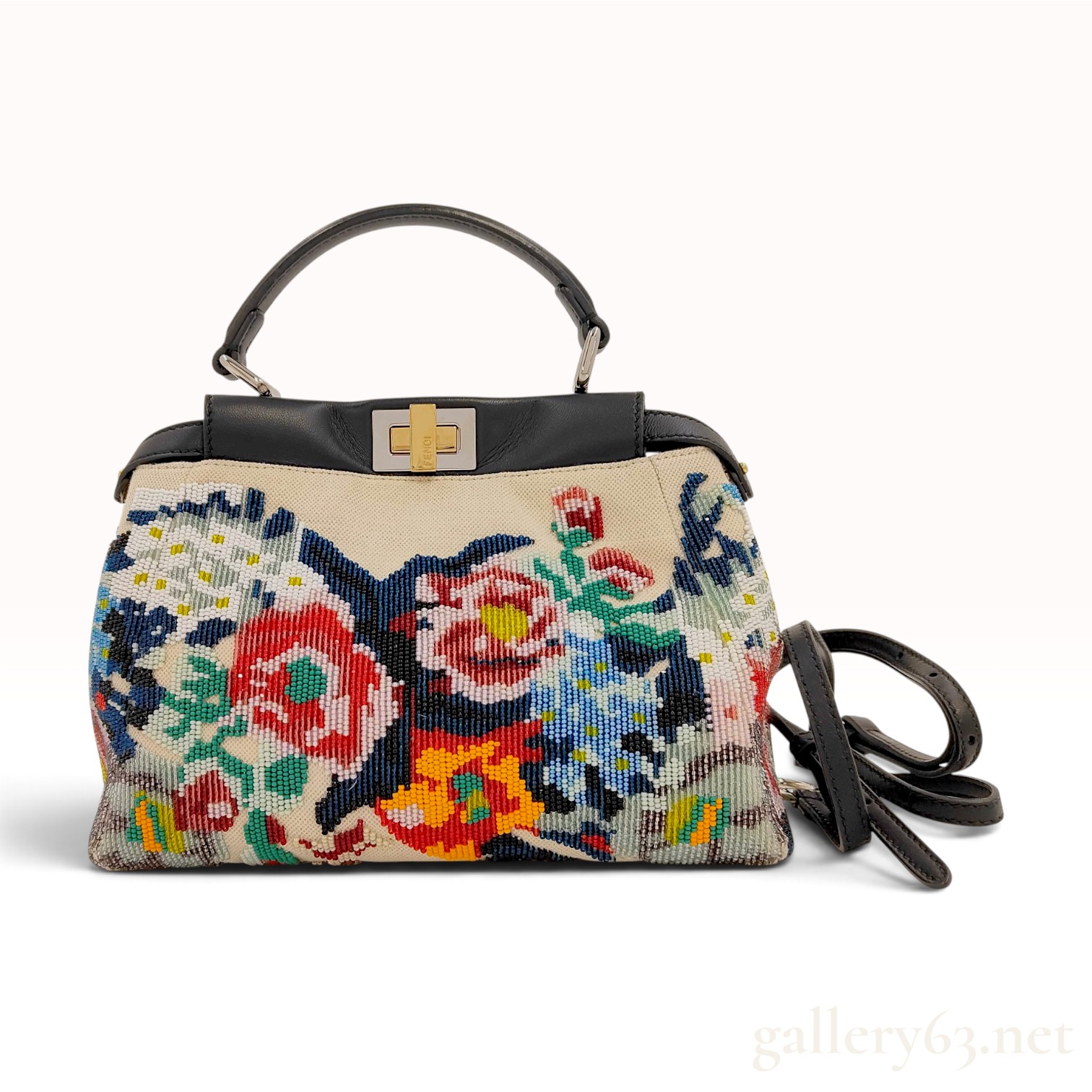 Fendi Small Beaded Tapestry Peekaboo Bag