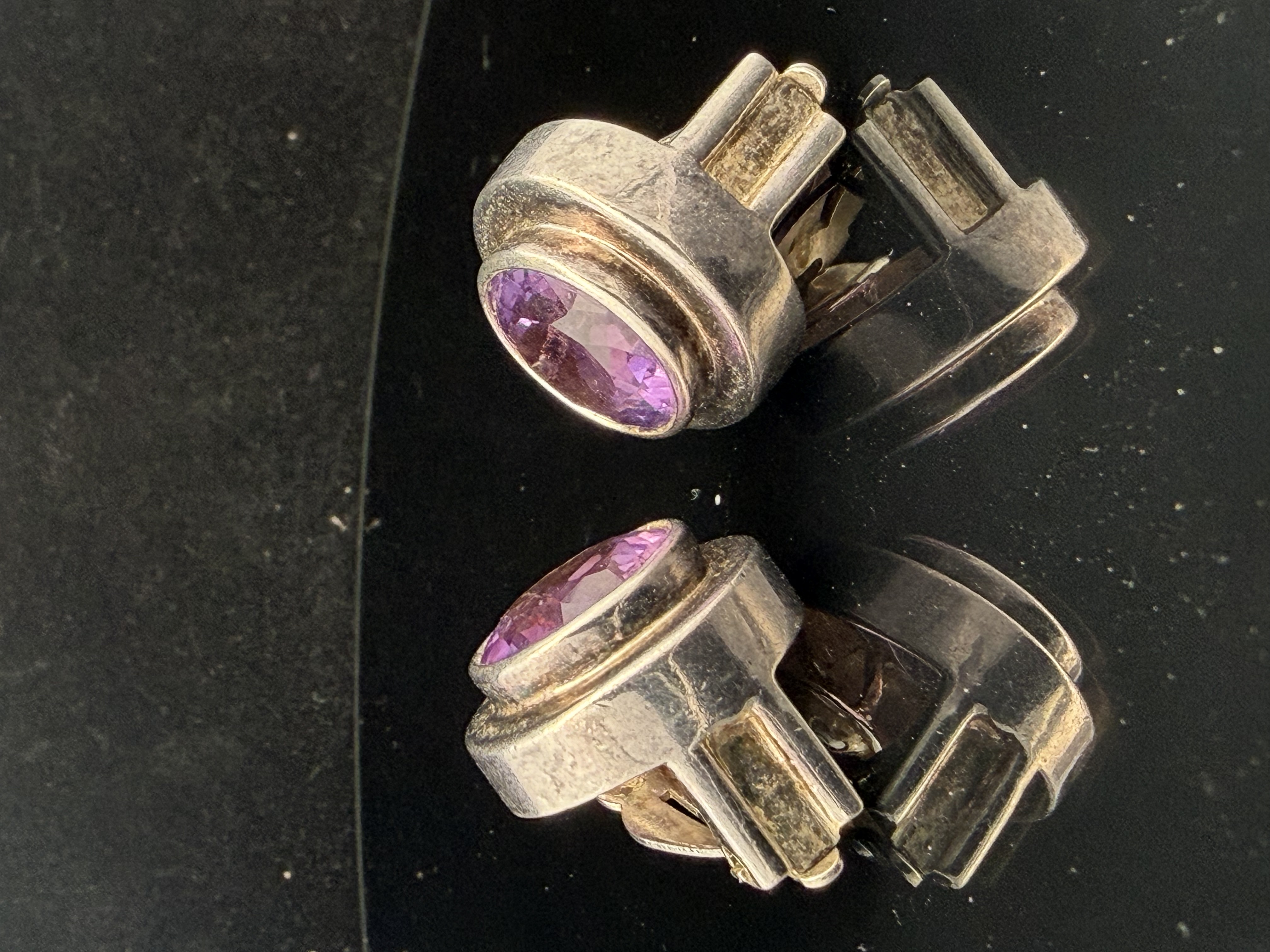 English Made Sterling Silver W/ Amethyst Earrings