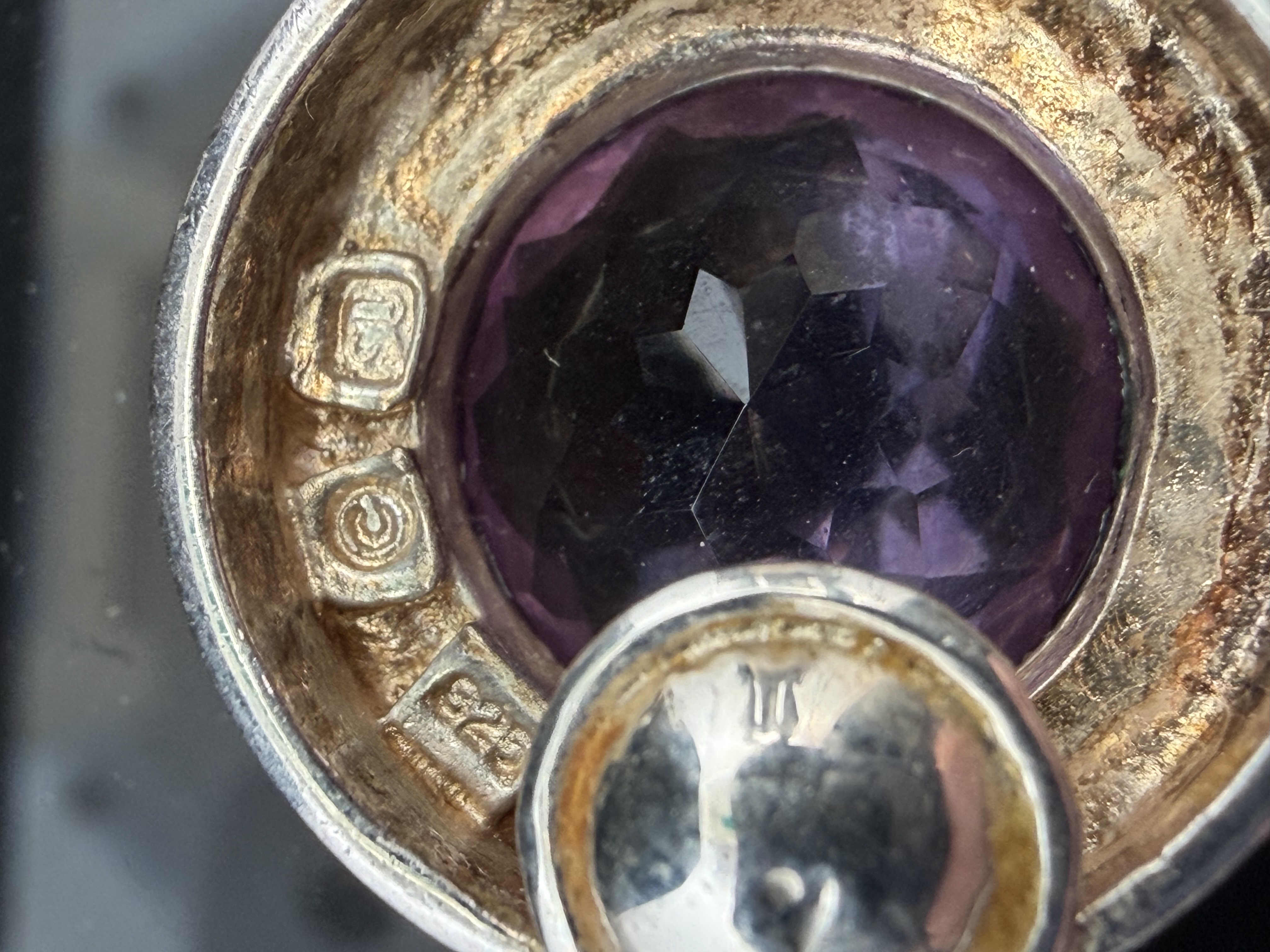 English Made Sterling Silver W/ Amethyst Earrings