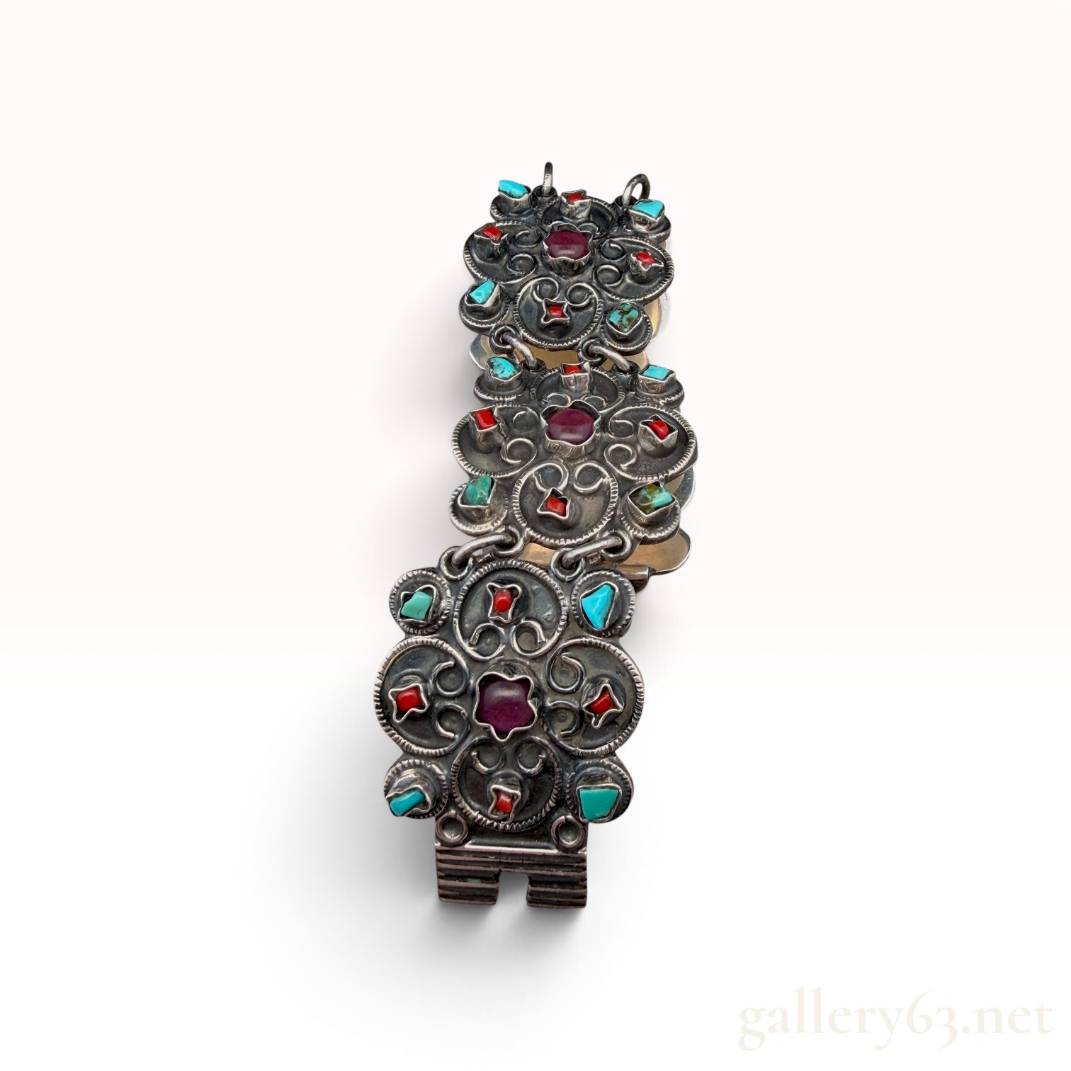 Estate Mexican Turquoise Coral Amethyst Bracelet