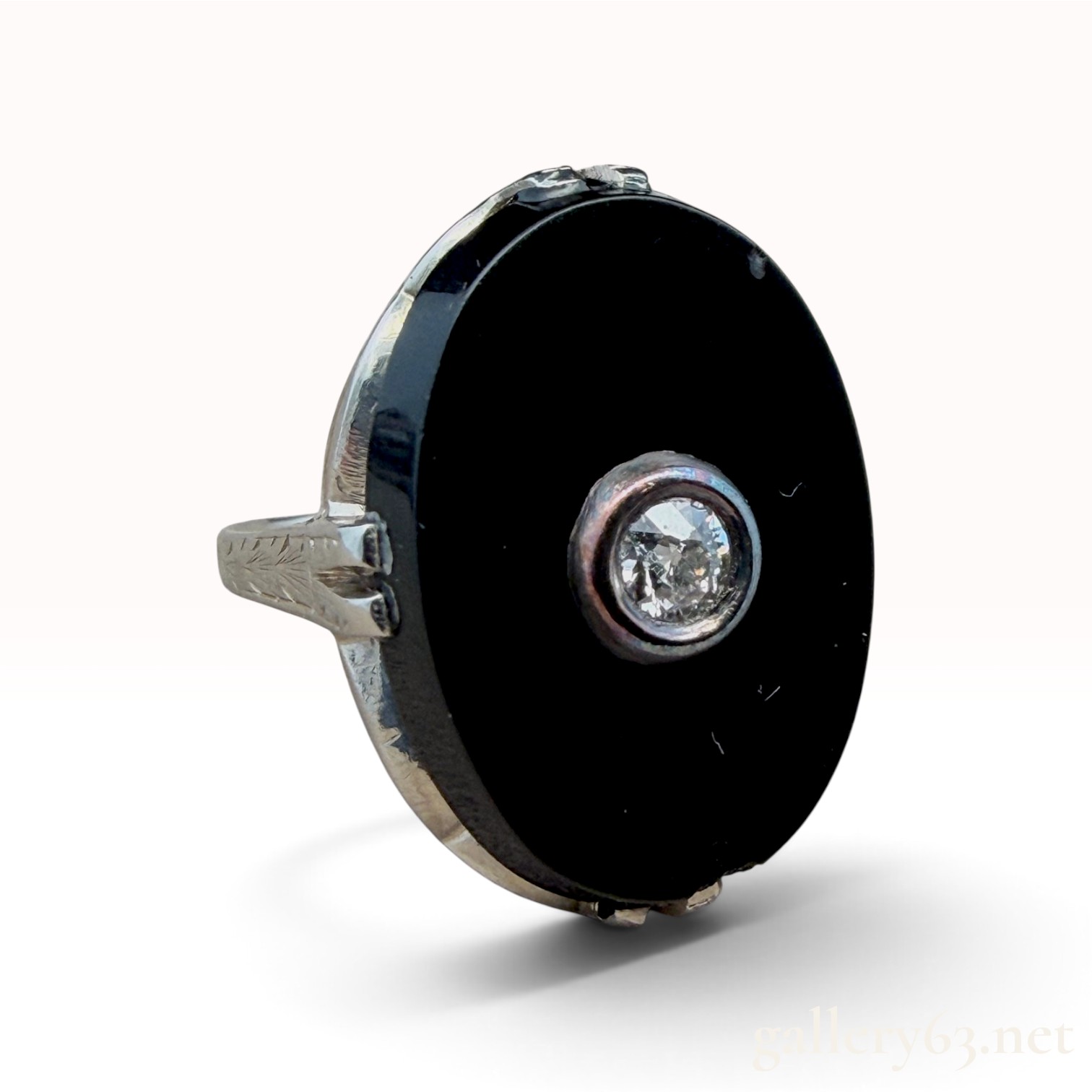 14k Art Deco Onyx Diamond Ring