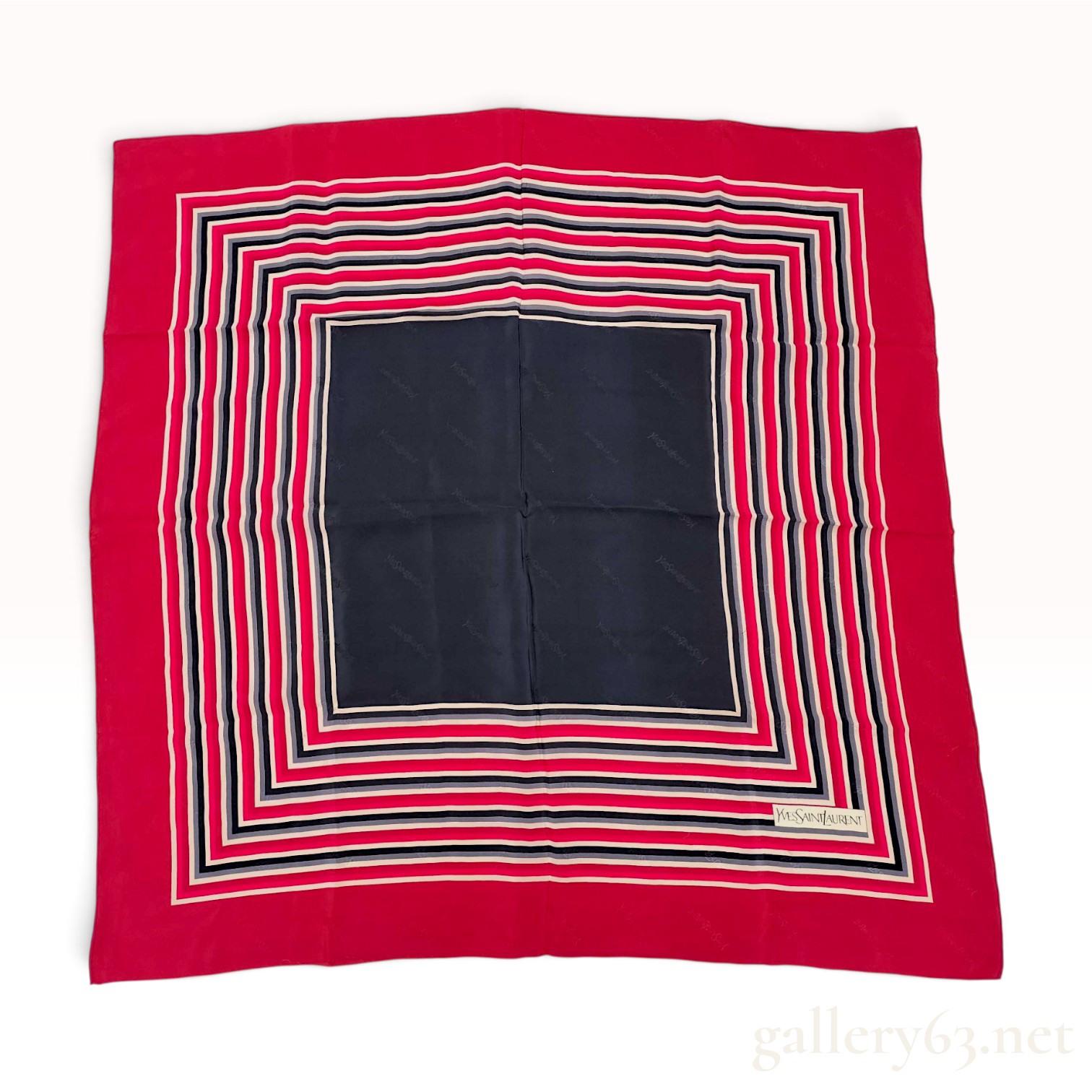 Yves Saint Laurent Striped Silk Square Scarf with Jacquard Logo Pattern
