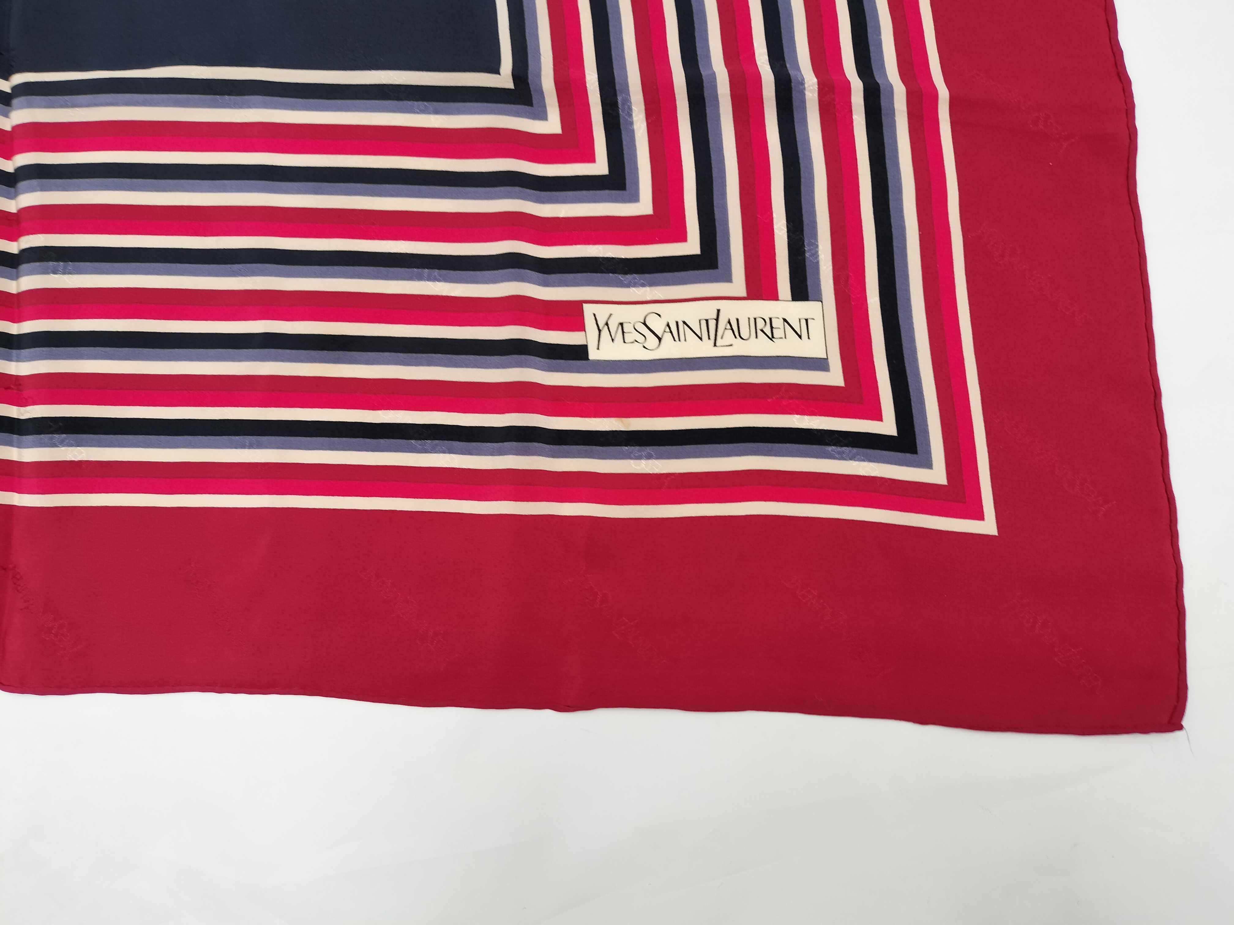 Yves Saint Laurent Striped Silk Square Scarf with Jacquard Logo Pattern