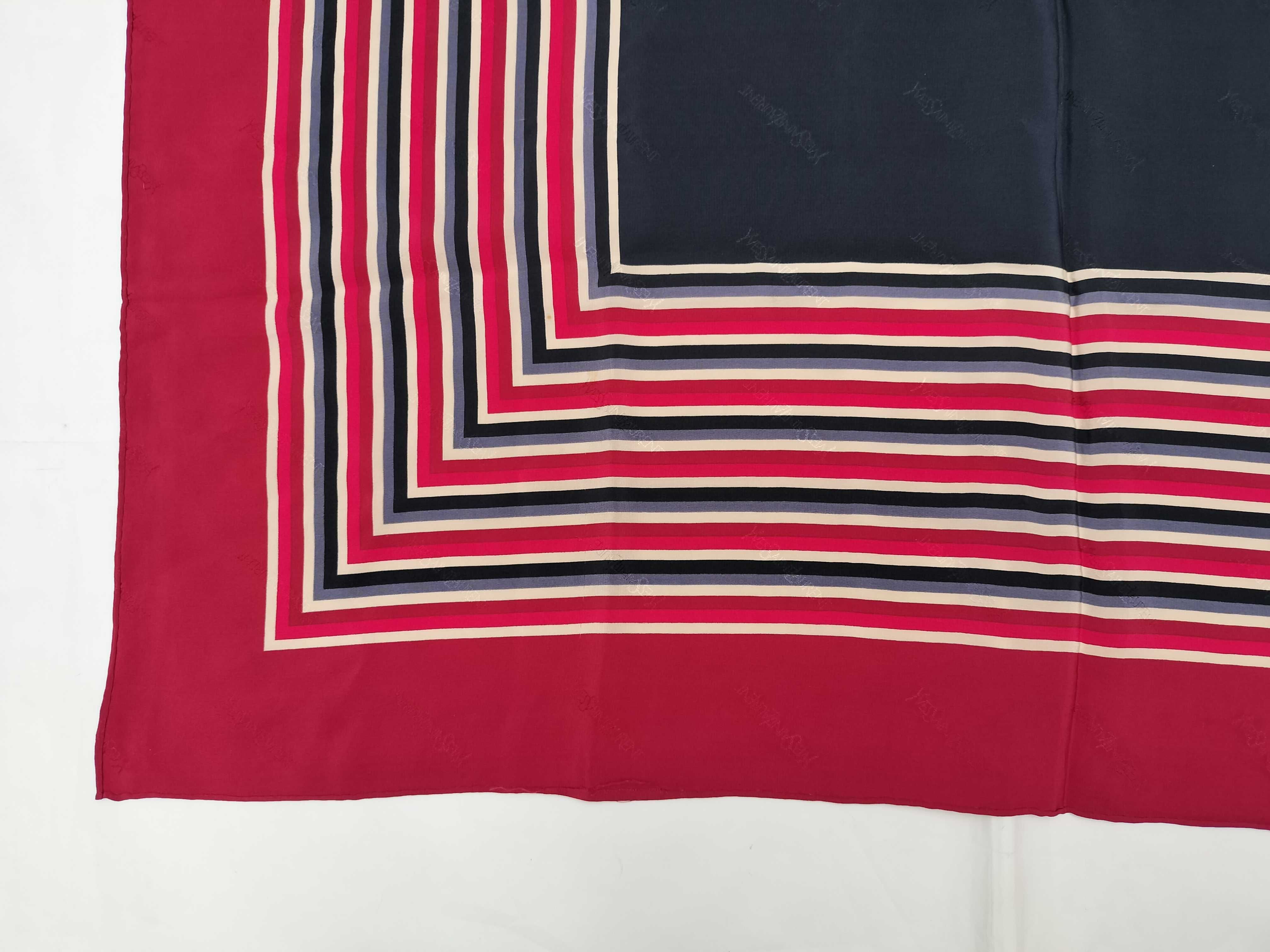 Yves Saint Laurent Striped Silk Square Scarf with Jacquard Logo Pattern