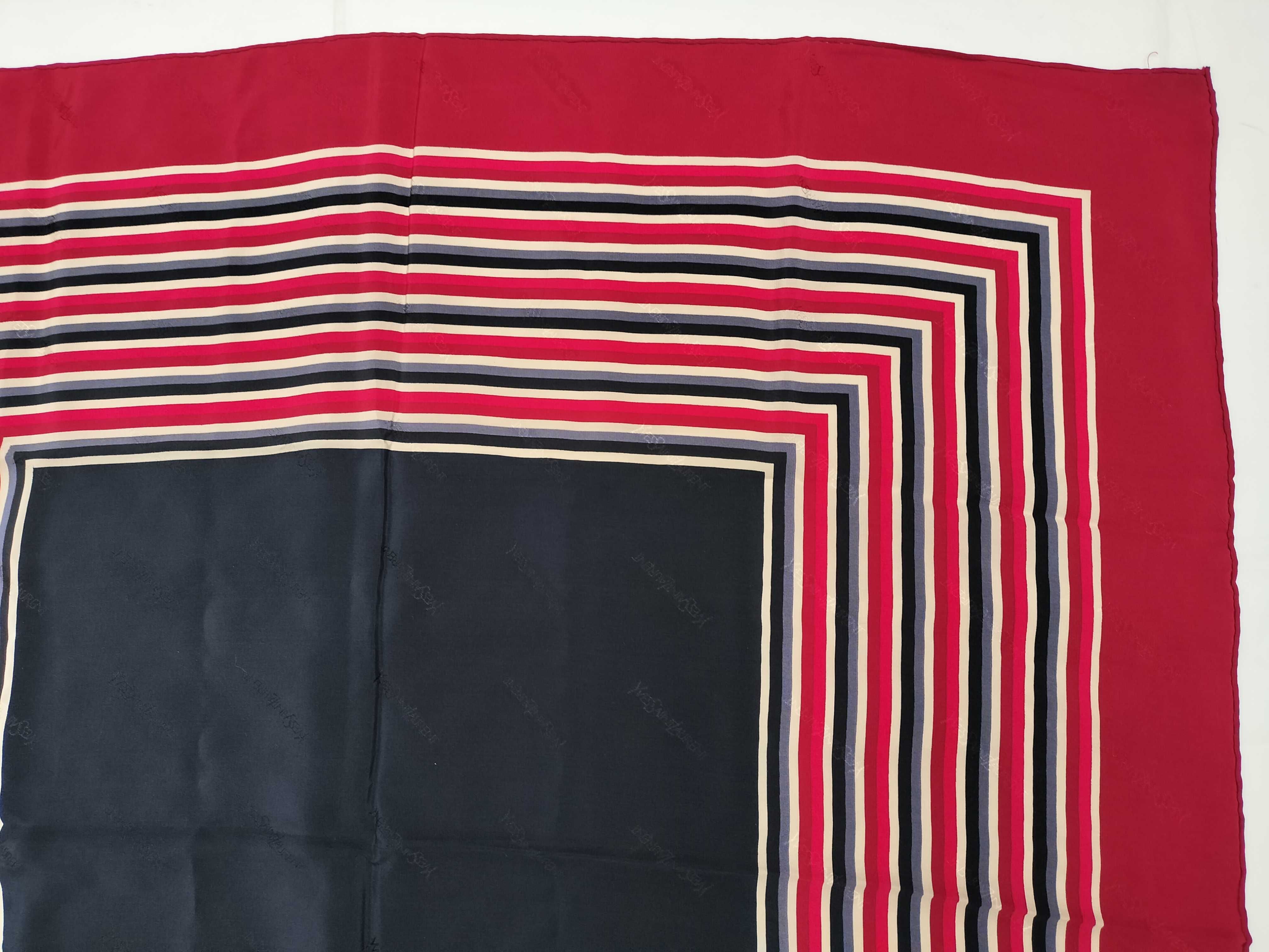 Yves Saint Laurent Striped Silk Square Scarf with Jacquard Logo Pattern