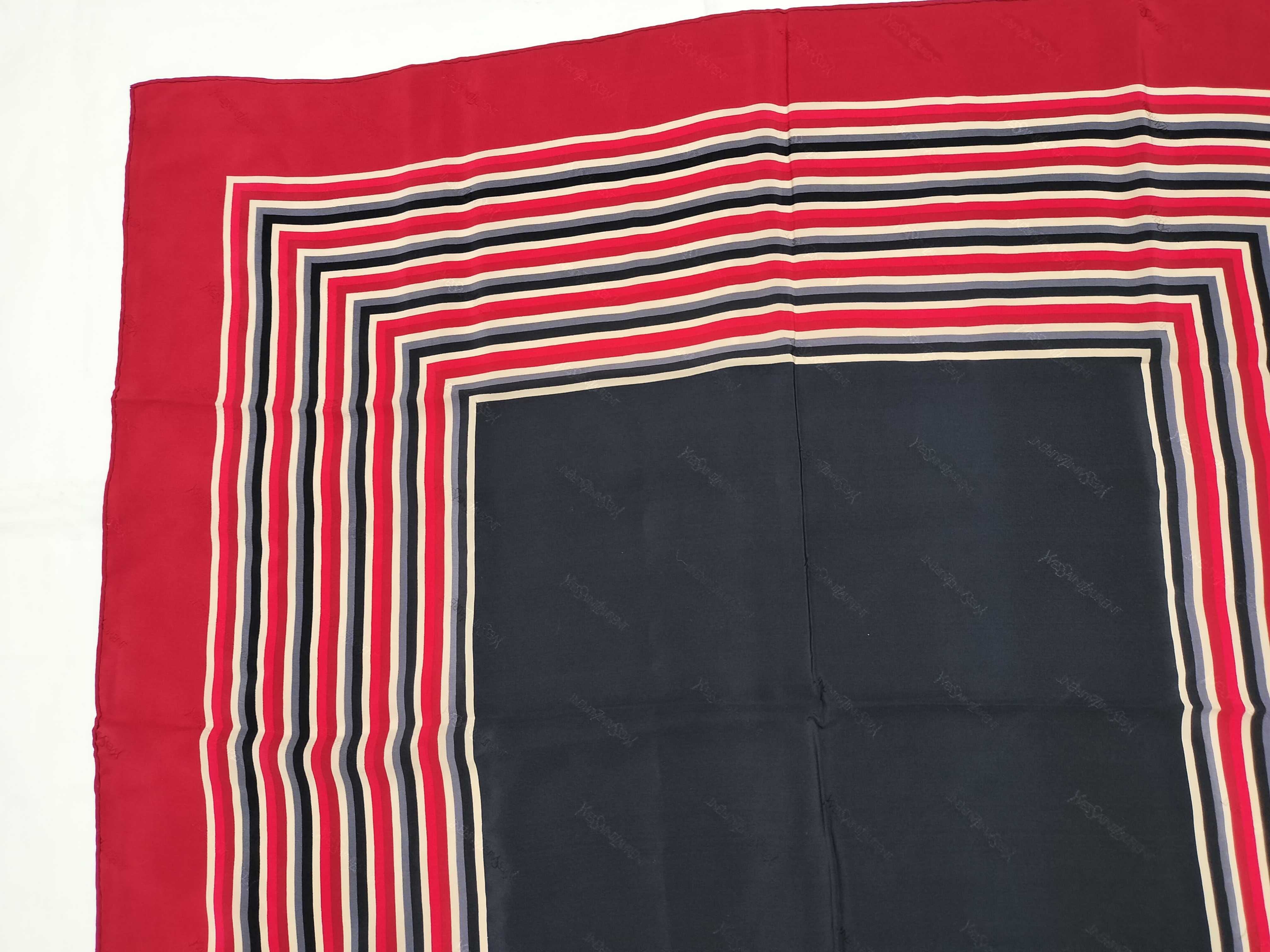 Yves Saint Laurent Striped Silk Square Scarf with Jacquard Logo Pattern