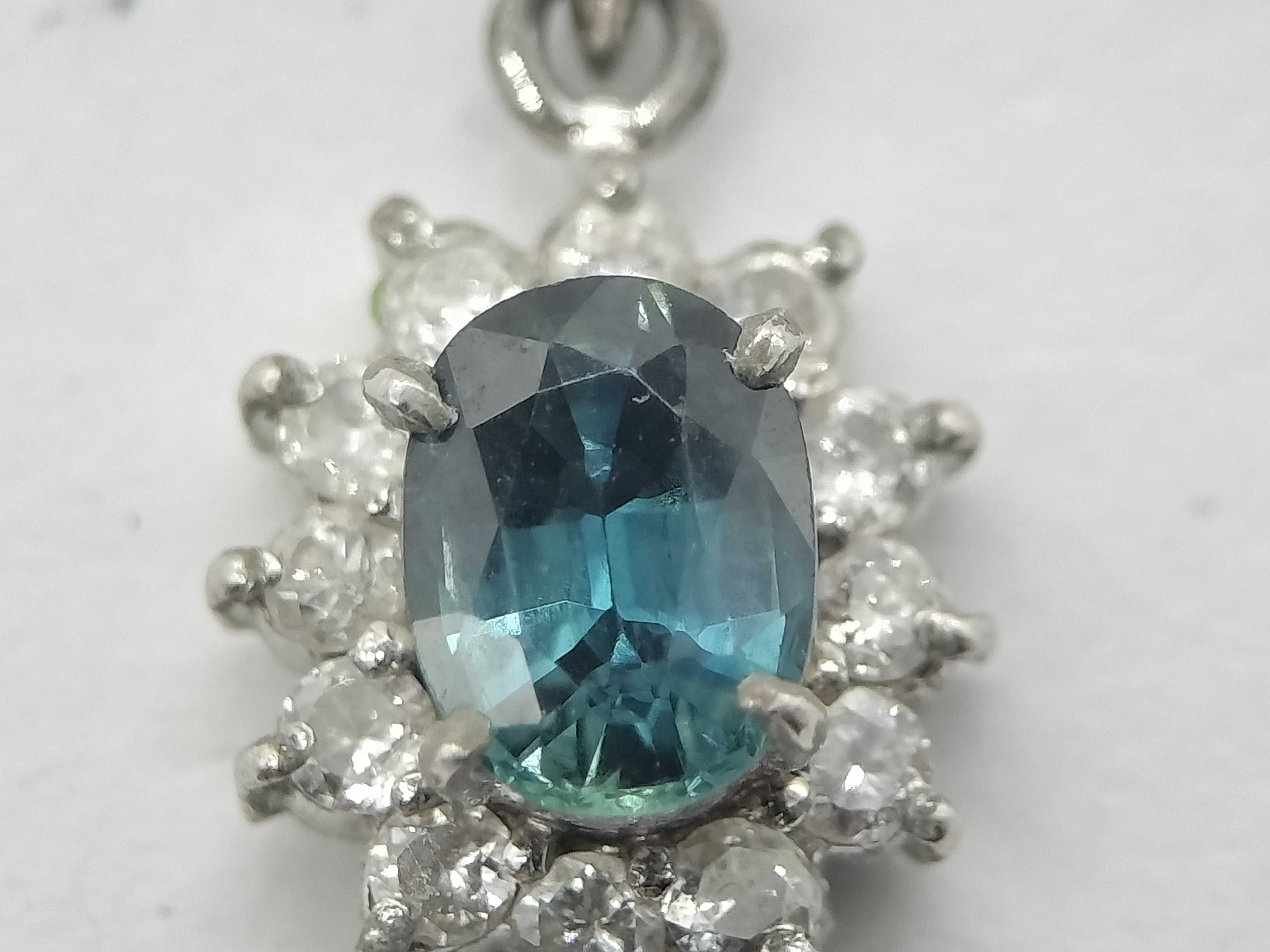 Vintage 0.51 Carat Teal Sapphire and Diamond Halo Pendant in Pt850 Platinum