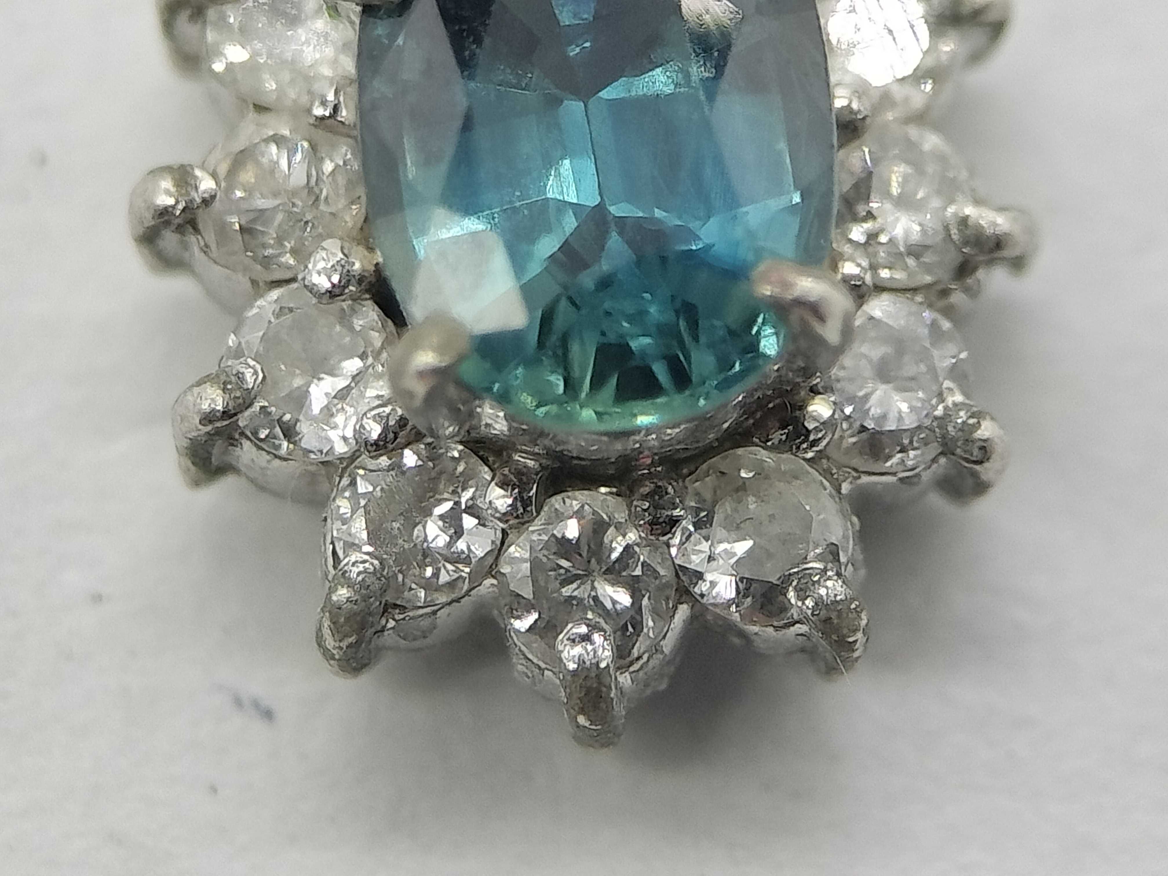 Vintage 0.51 Carat Teal Sapphire and Diamond Halo Pendant in Pt850 Platinum
