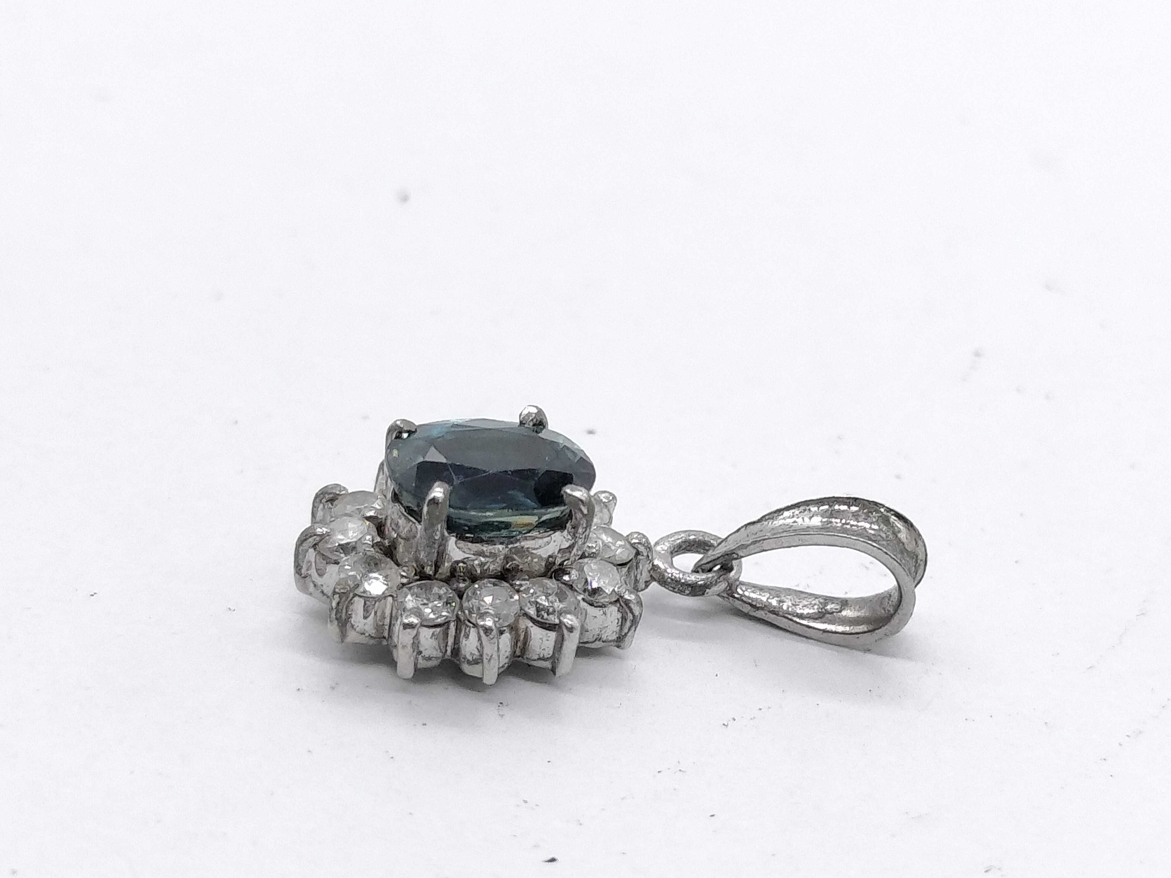 Vintage 0.51 Carat Teal Sapphire and Diamond Halo Pendant in Pt850 Platinum