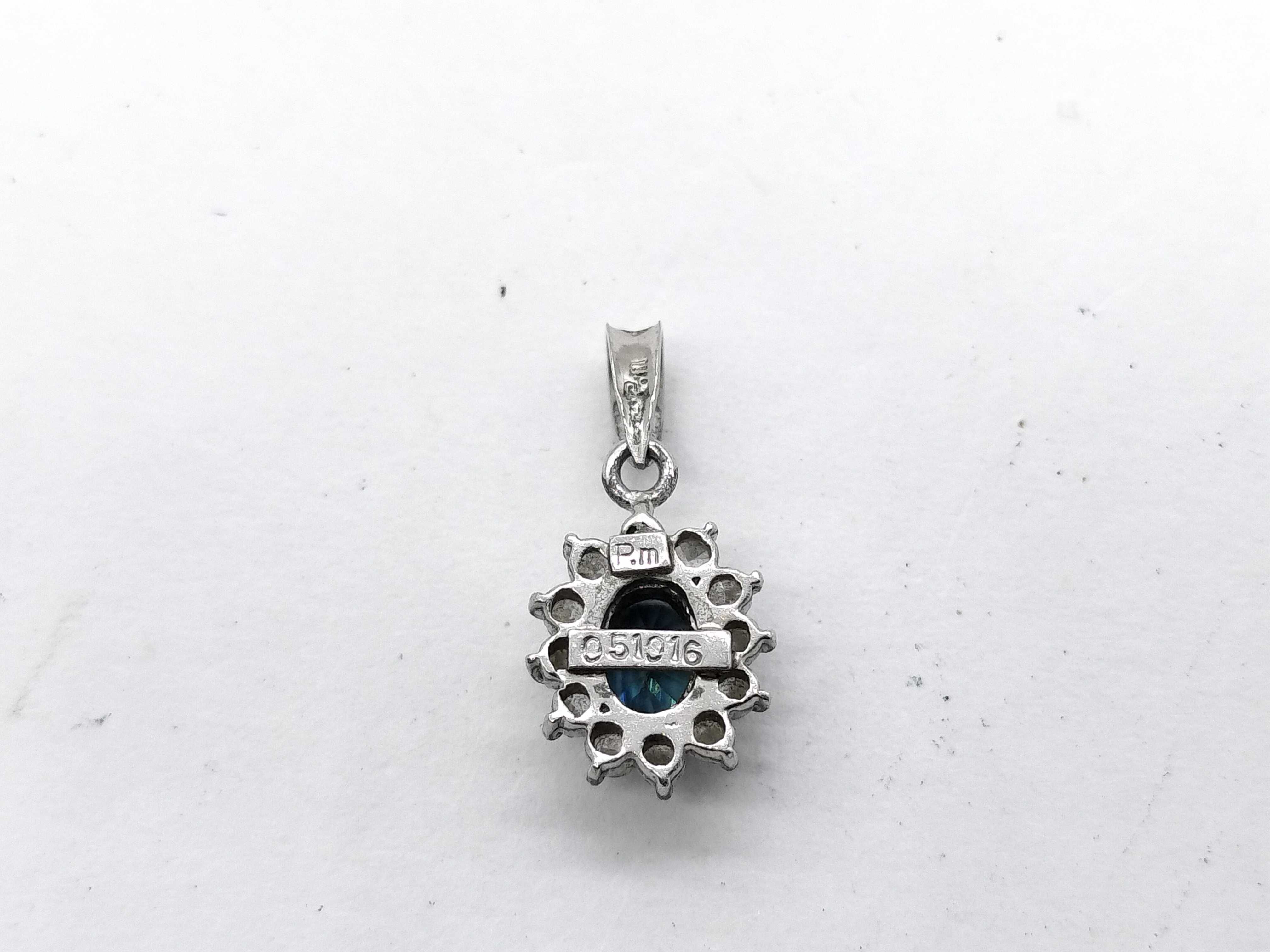 Vintage 0.51 Carat Teal Sapphire and Diamond Halo Pendant in Pt850 Platinum