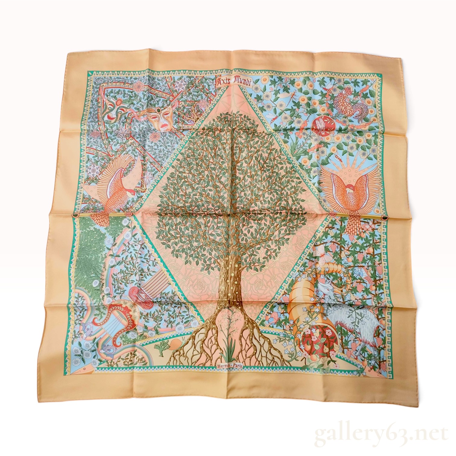 Hermes Paris Silk Twill Axis Mundi Scarf