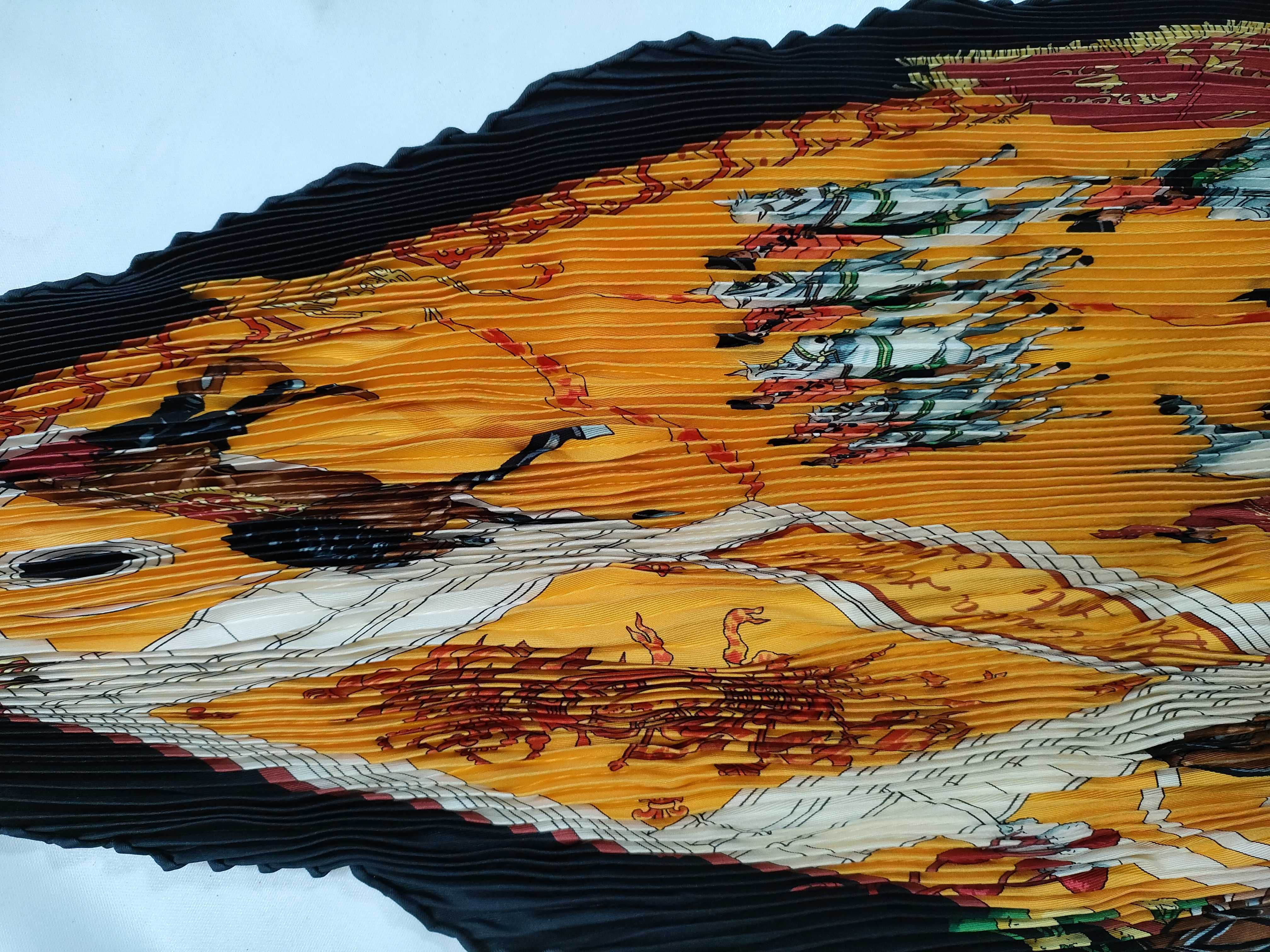 Hermes Equestrian Motif Silk Plisse Scarf