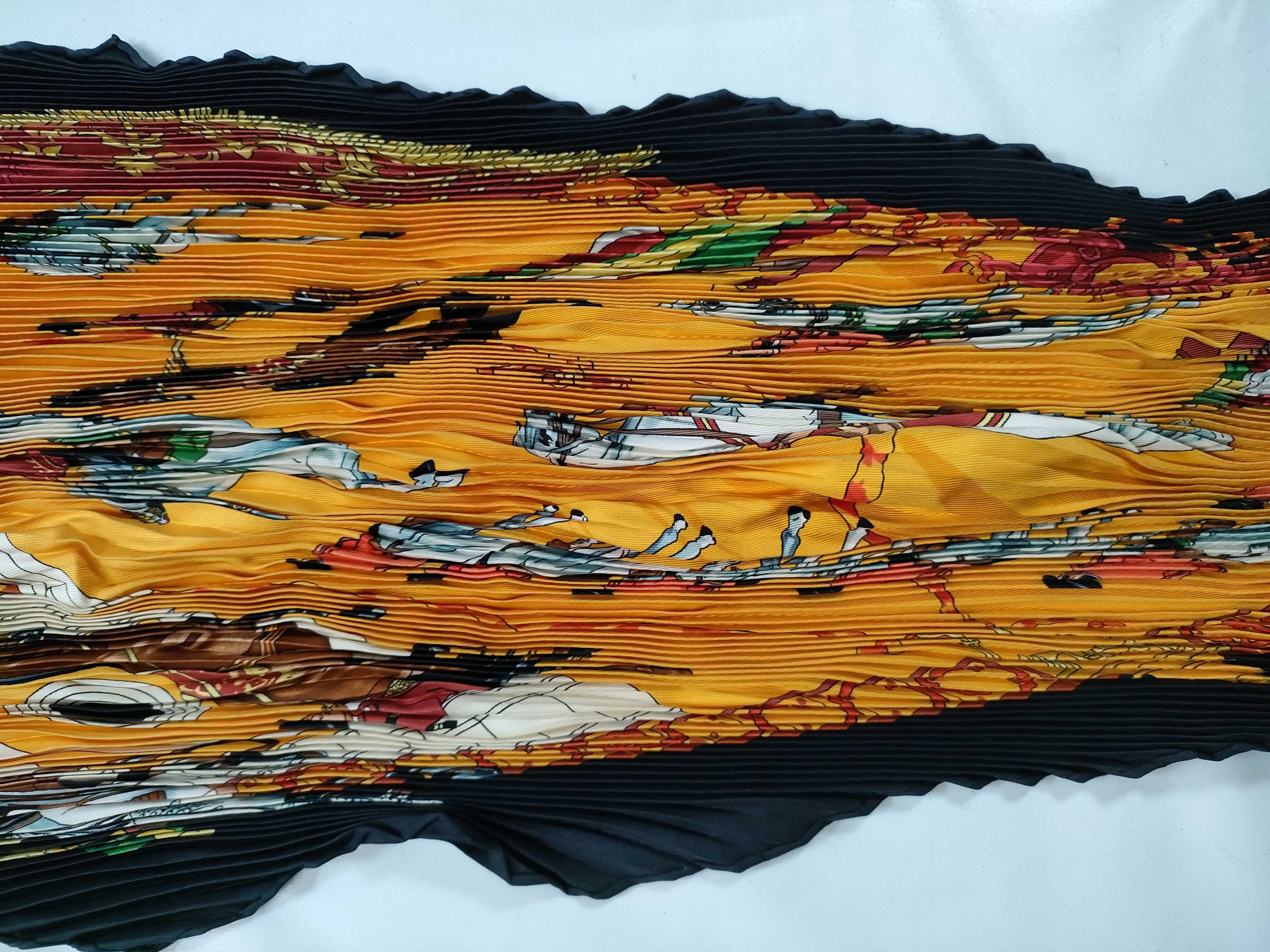 Hermes Equestrian Motif Silk Plisse Scarf
