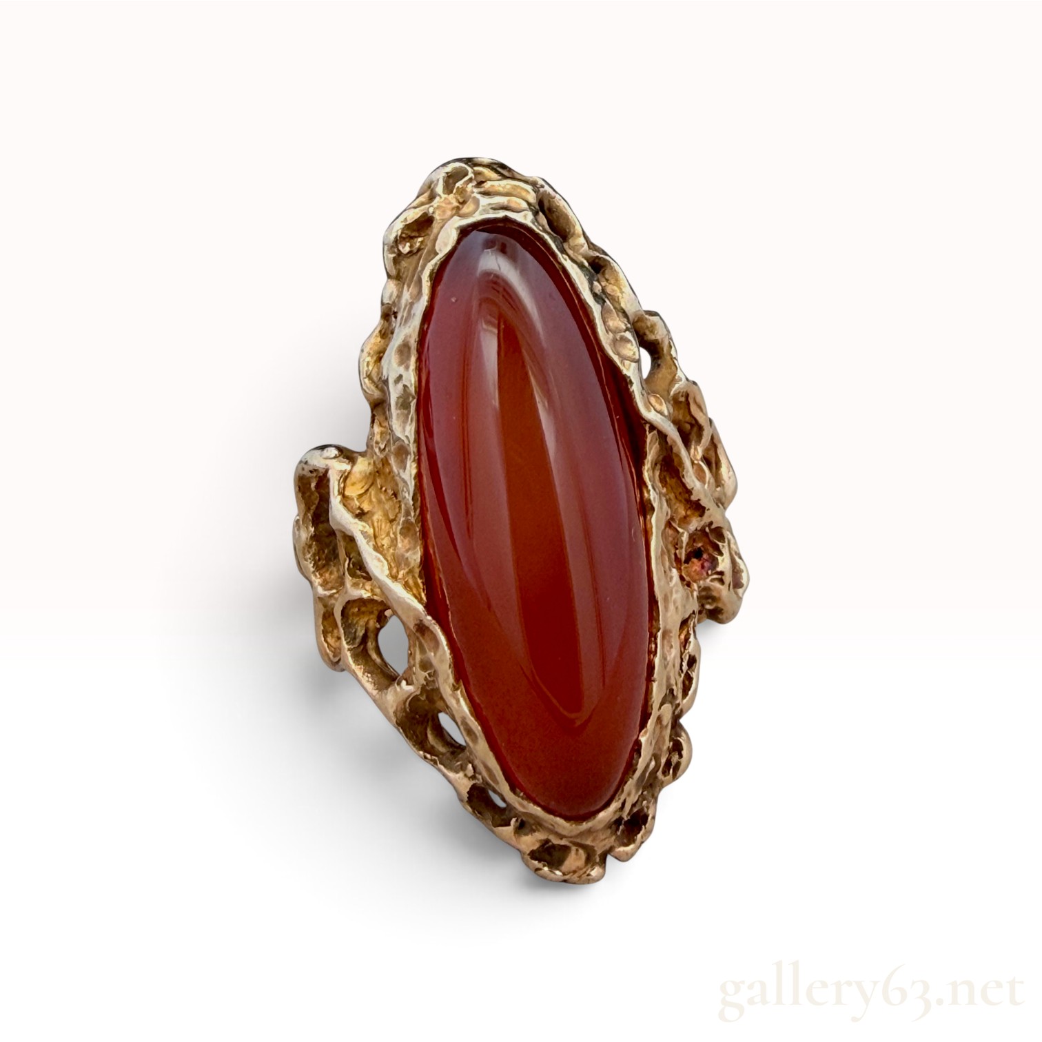 14k Brutalist Carnelian Ring