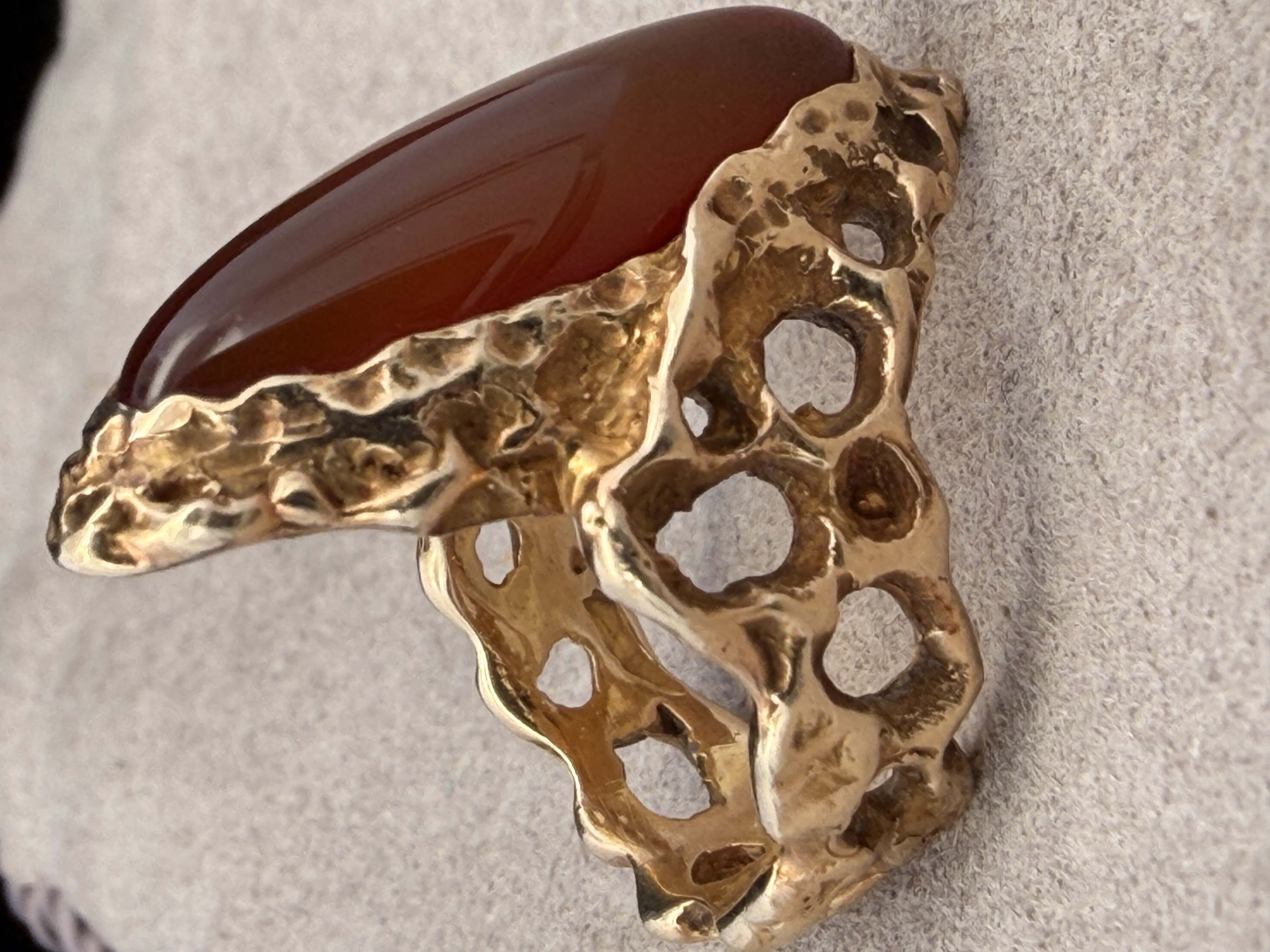 14k Brutalist Carnelian Ring