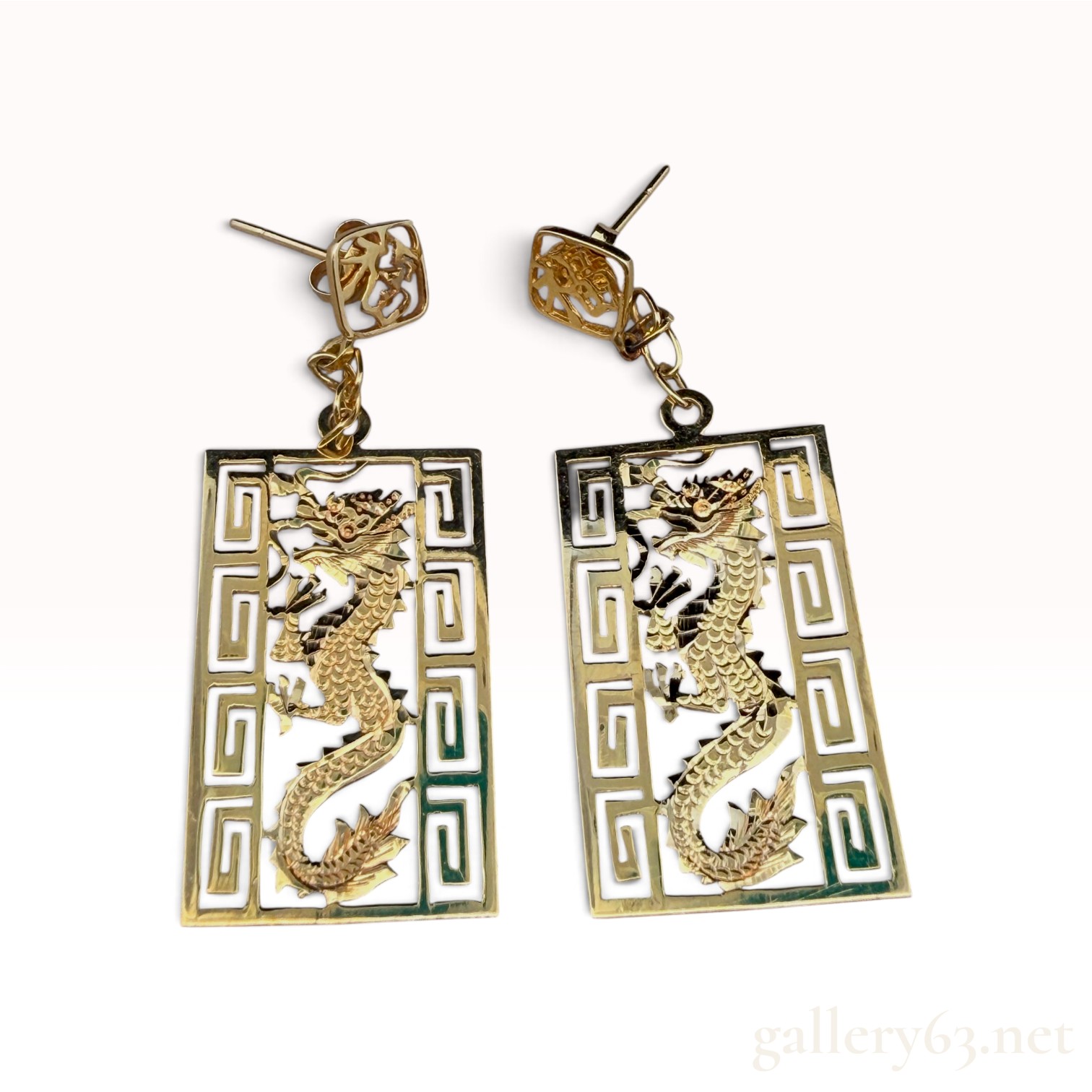 14k Yellow Gold Dragon Earrings