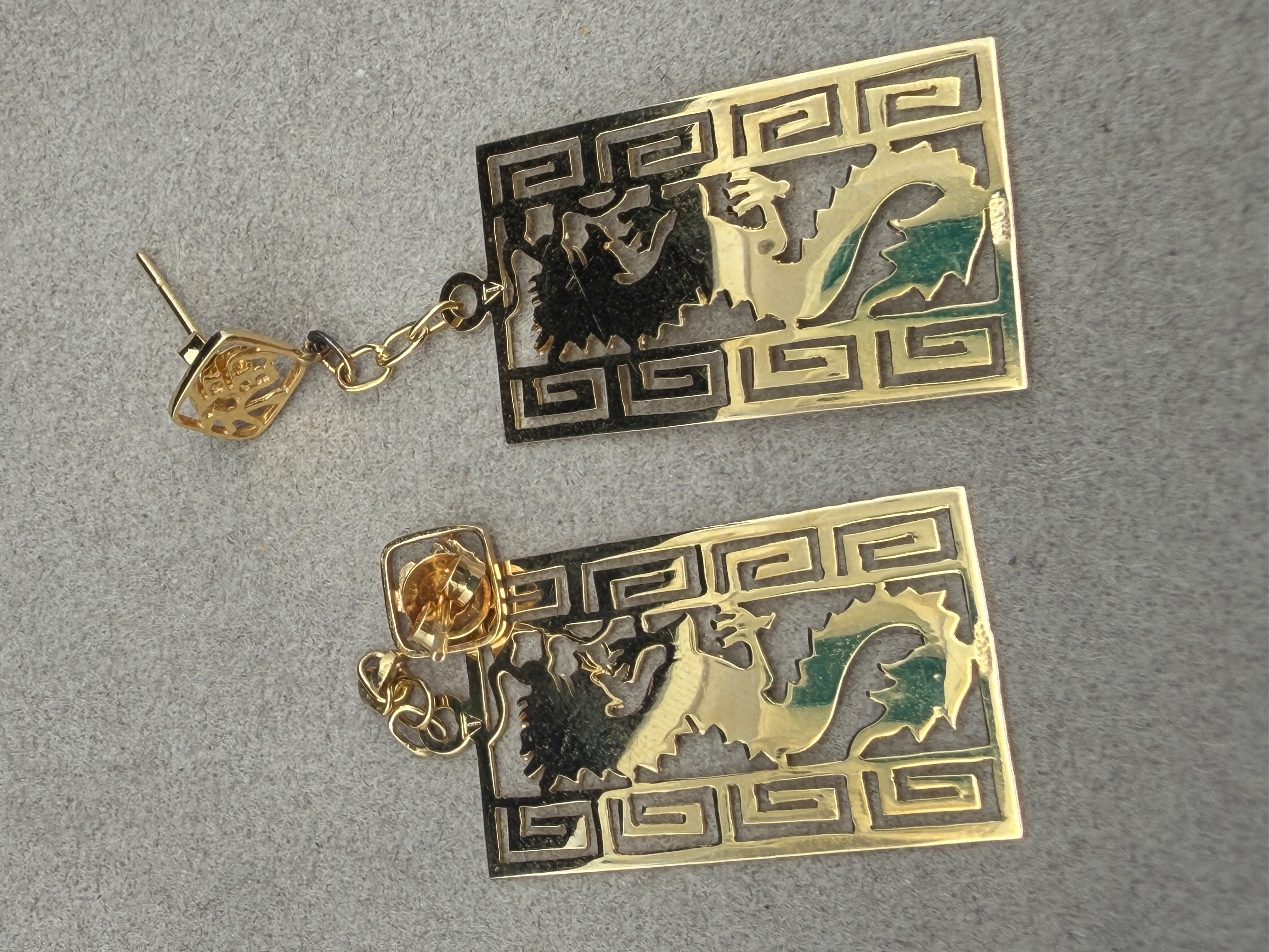 14k Yellow Gold Dragon Earrings