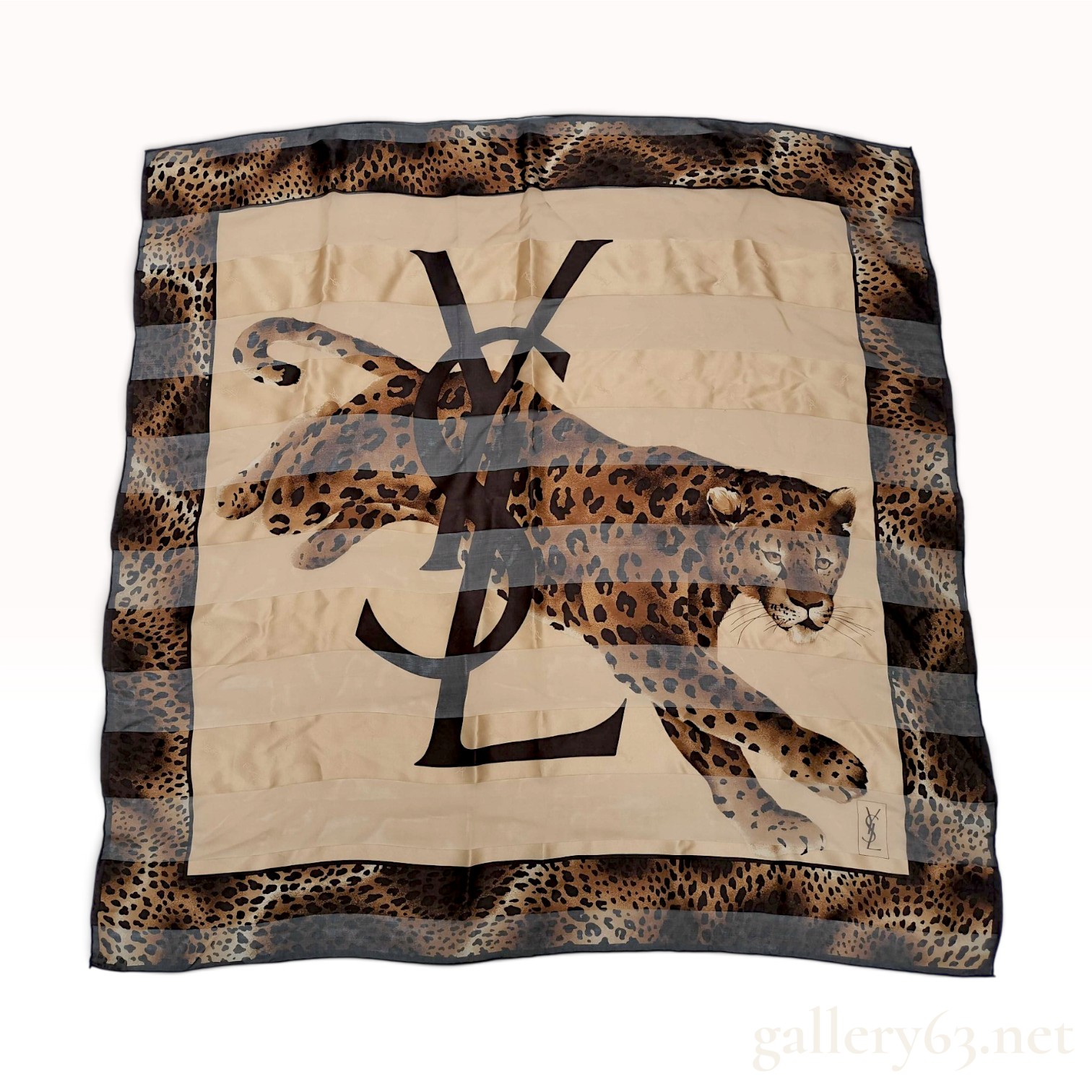 Yves Saint Laurent Silk Leopard Print and Monogram Carre Scarf