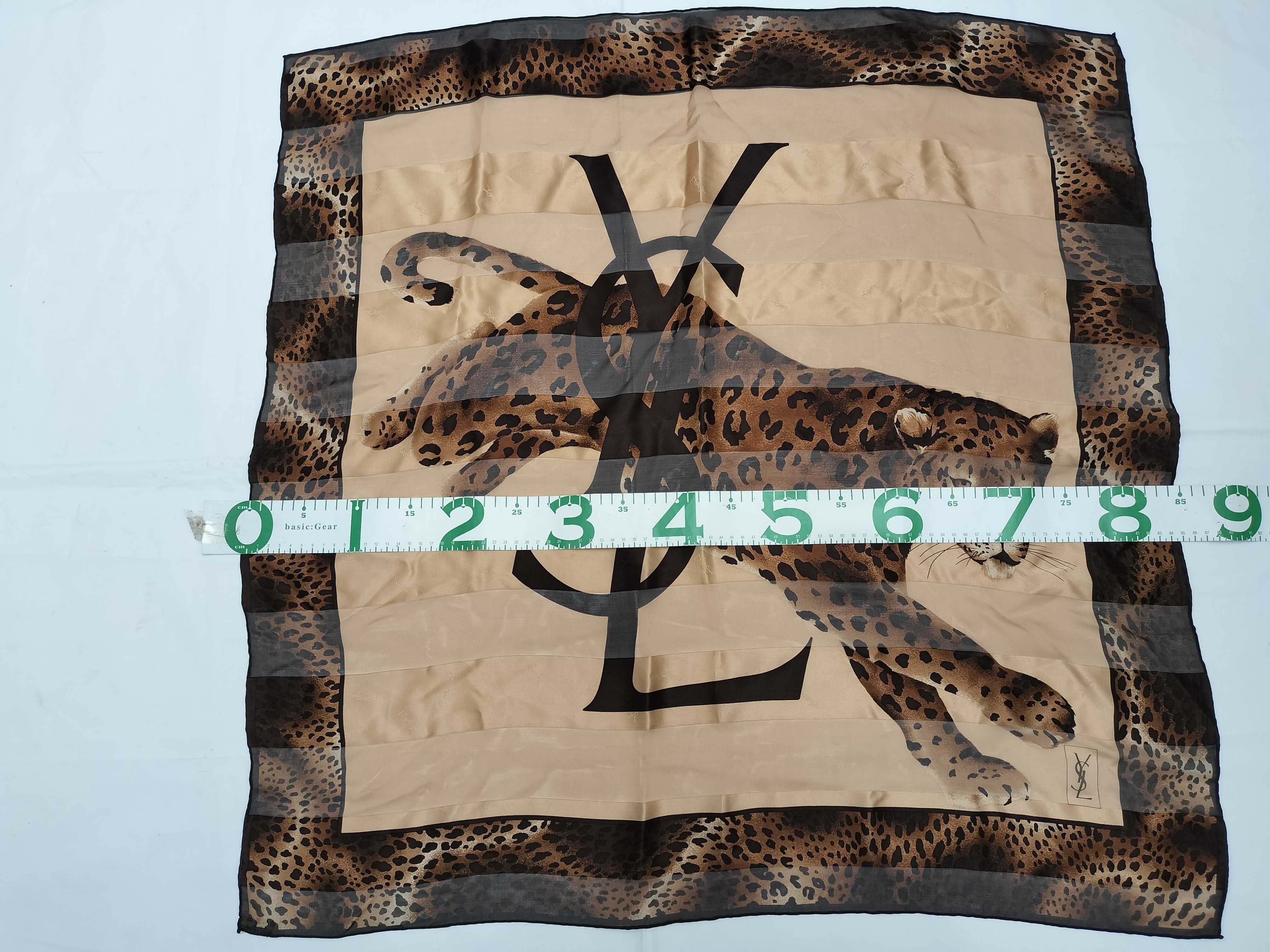 Yves Saint Laurent Silk Leopard Print and Monogram Carre Scarf