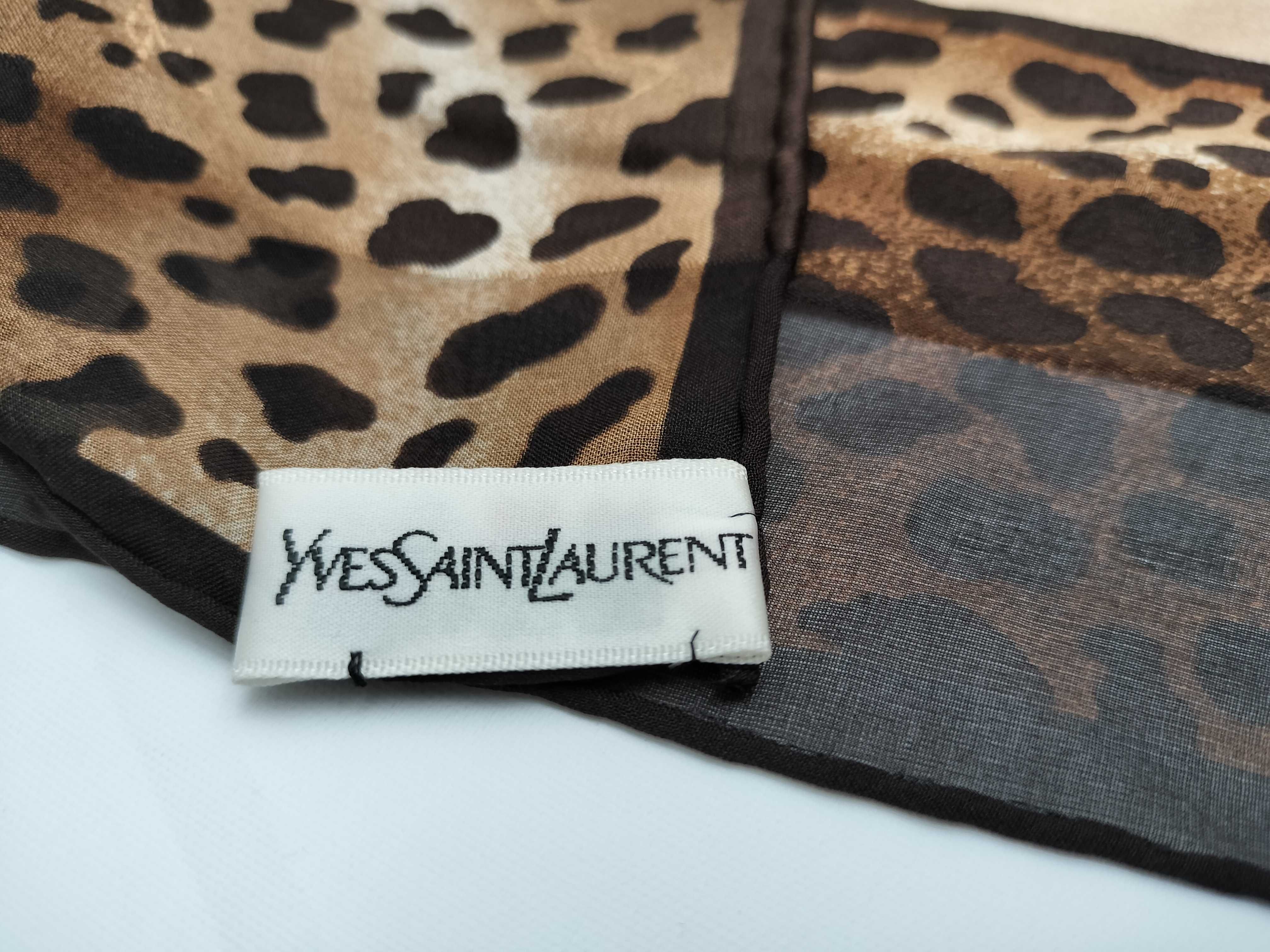 Yves Saint Laurent Silk Leopard Print and Monogram Carre Scarf