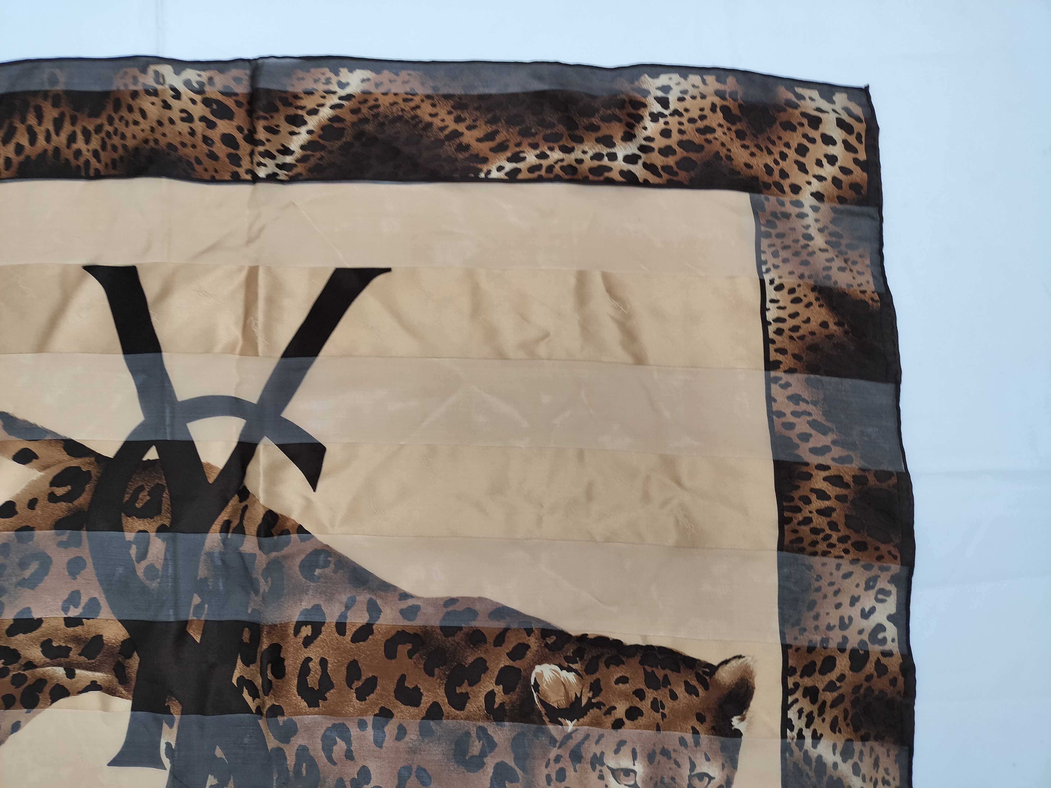 Yves Saint Laurent Silk Leopard Print and Monogram Carre Scarf
