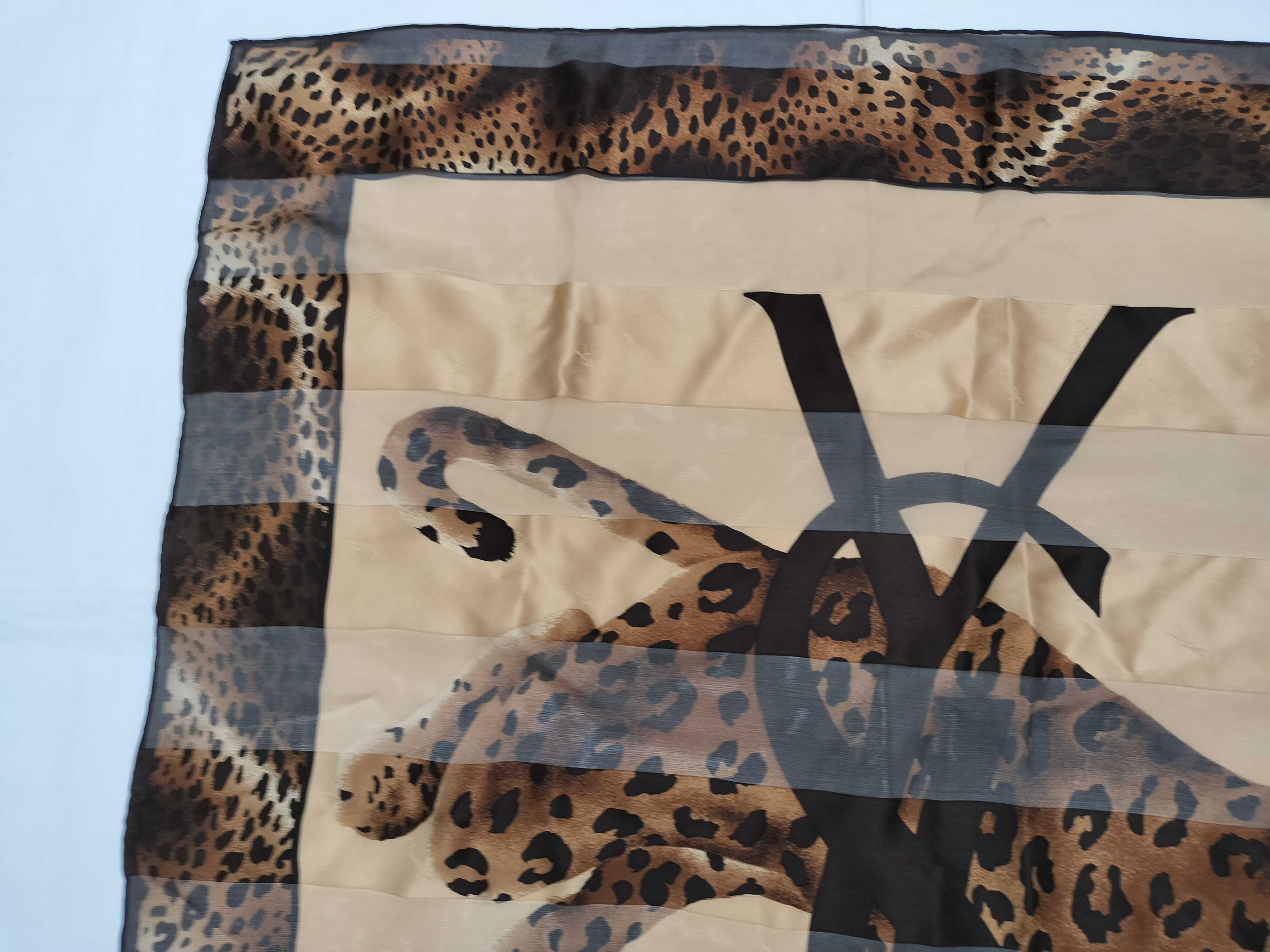Yves Saint Laurent Silk Leopard Print and Monogram Carre Scarf