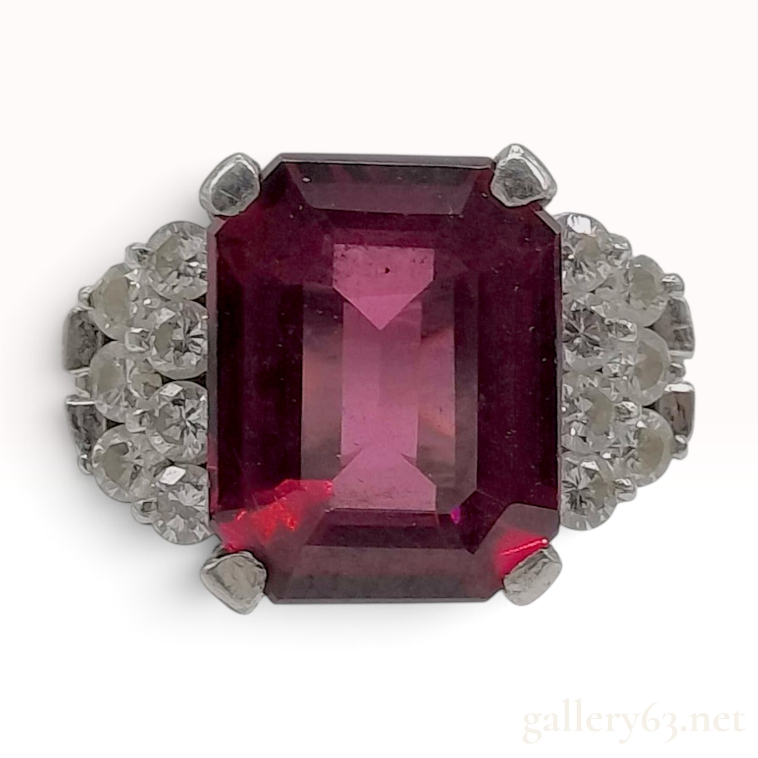 Platinum Rhodolite Garnet and Diamond Cocktail Ring