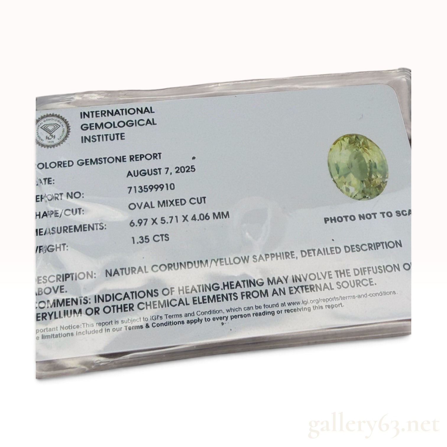 1.35 Carat Certified Yellow Sapphire