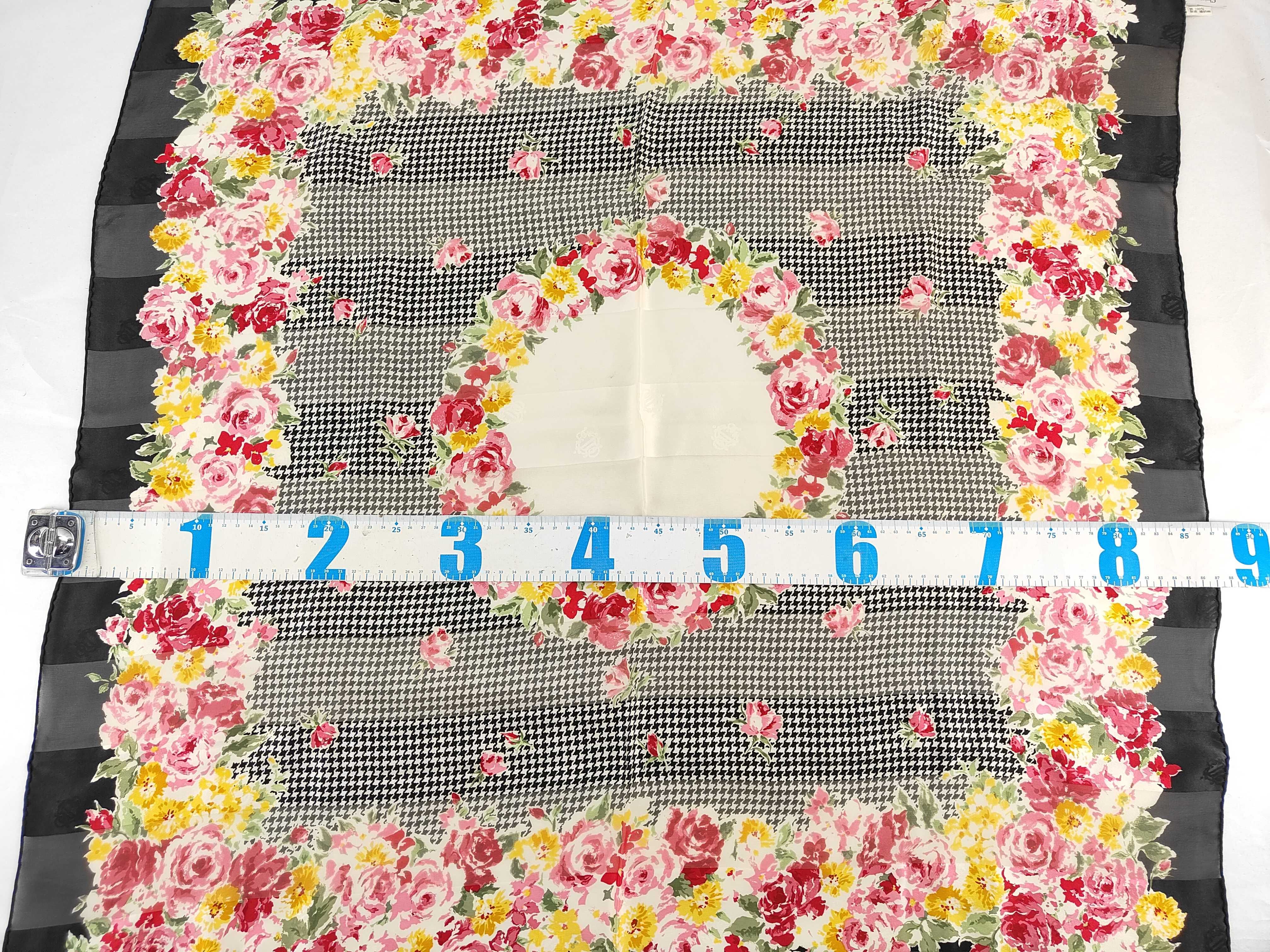 Christian Dior Floral and Houndstooth Silk Square Scarf