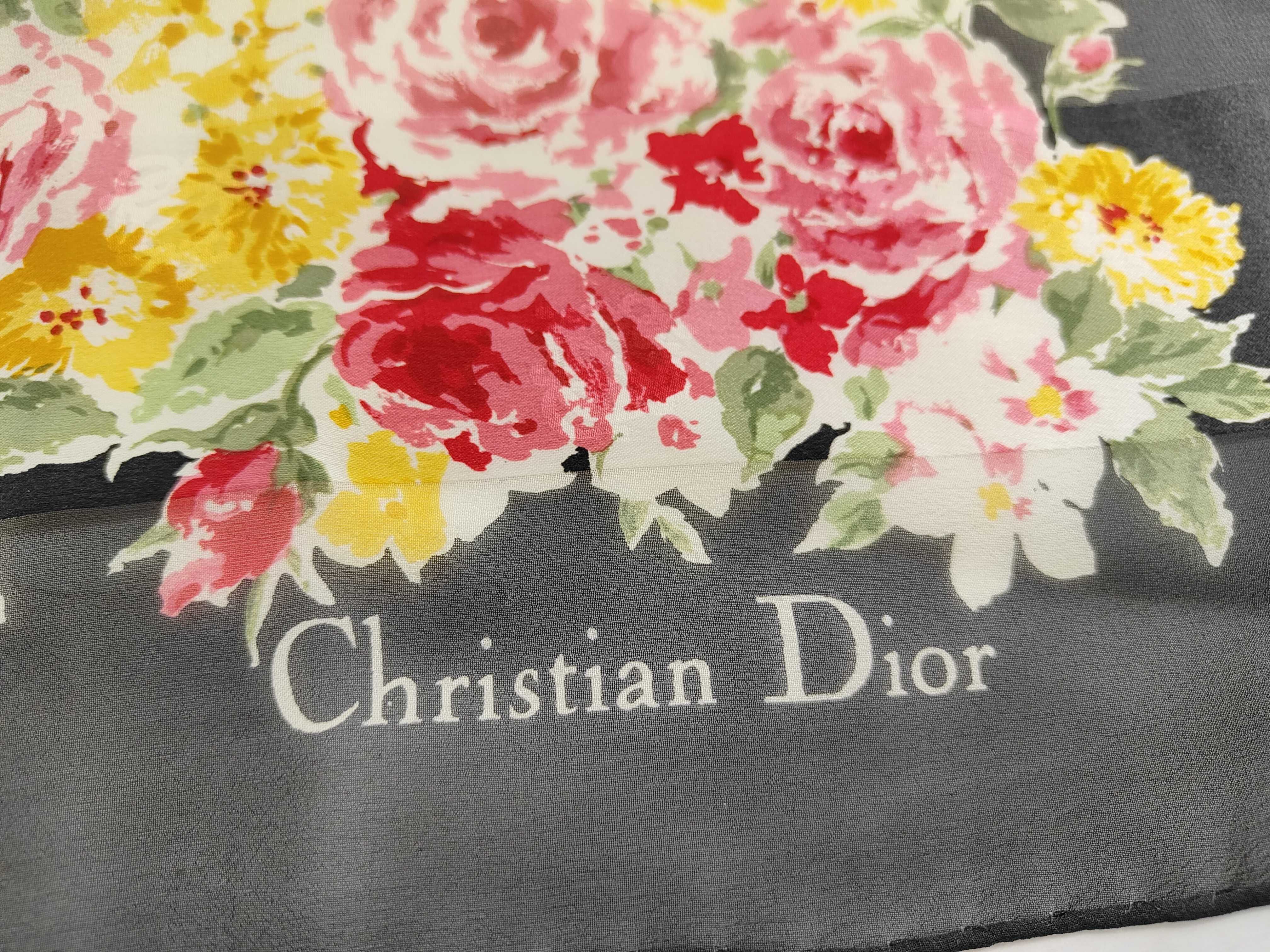 Christian Dior Floral and Houndstooth Silk Square Scarf