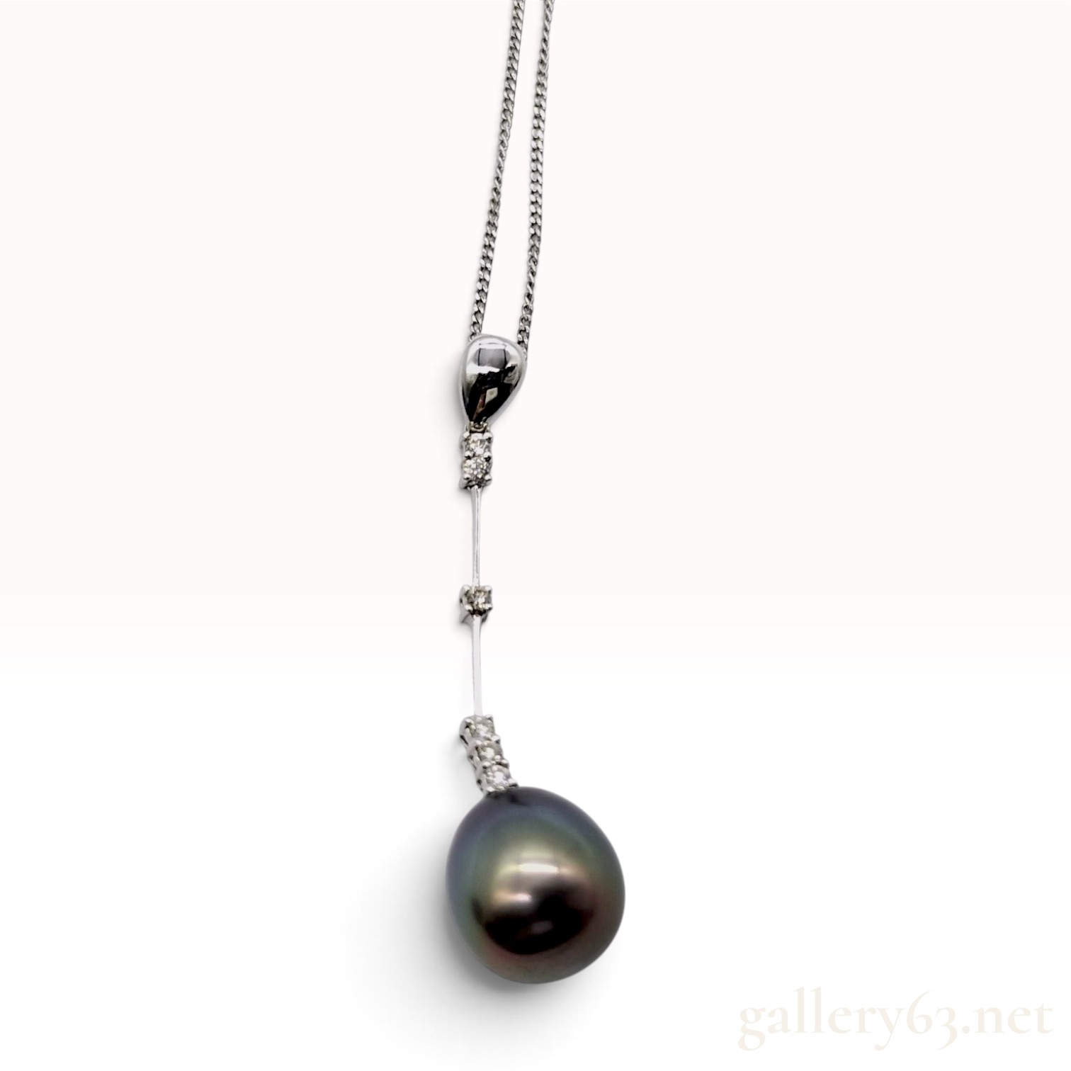 Tahitian Pearl and Diamond Platinum and 18K White Gold Drop Pendant Necklace