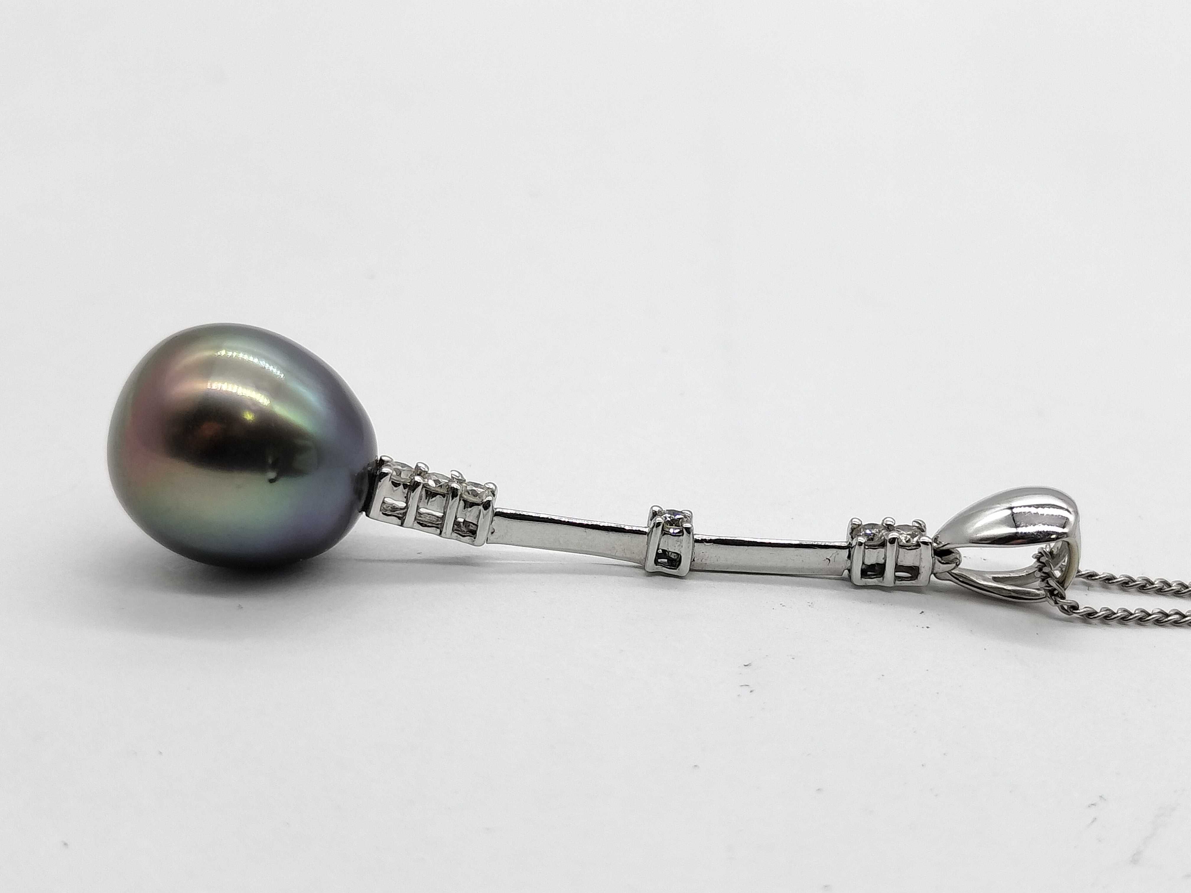 Tahitian Pearl and Diamond Platinum and 18K White Gold Drop Pendant Necklace