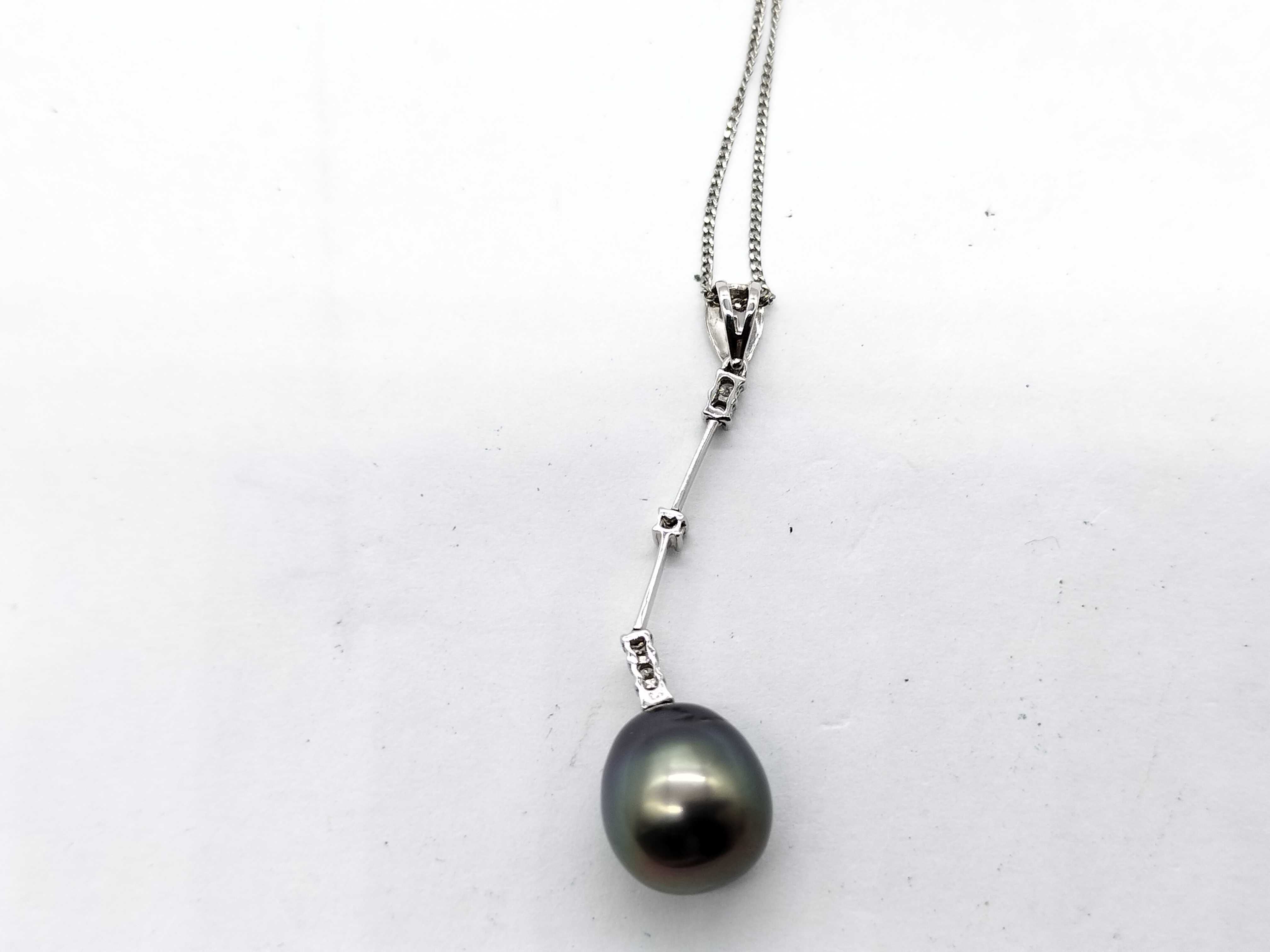 Tahitian Pearl and Diamond Platinum and 18K White Gold Drop Pendant Necklace